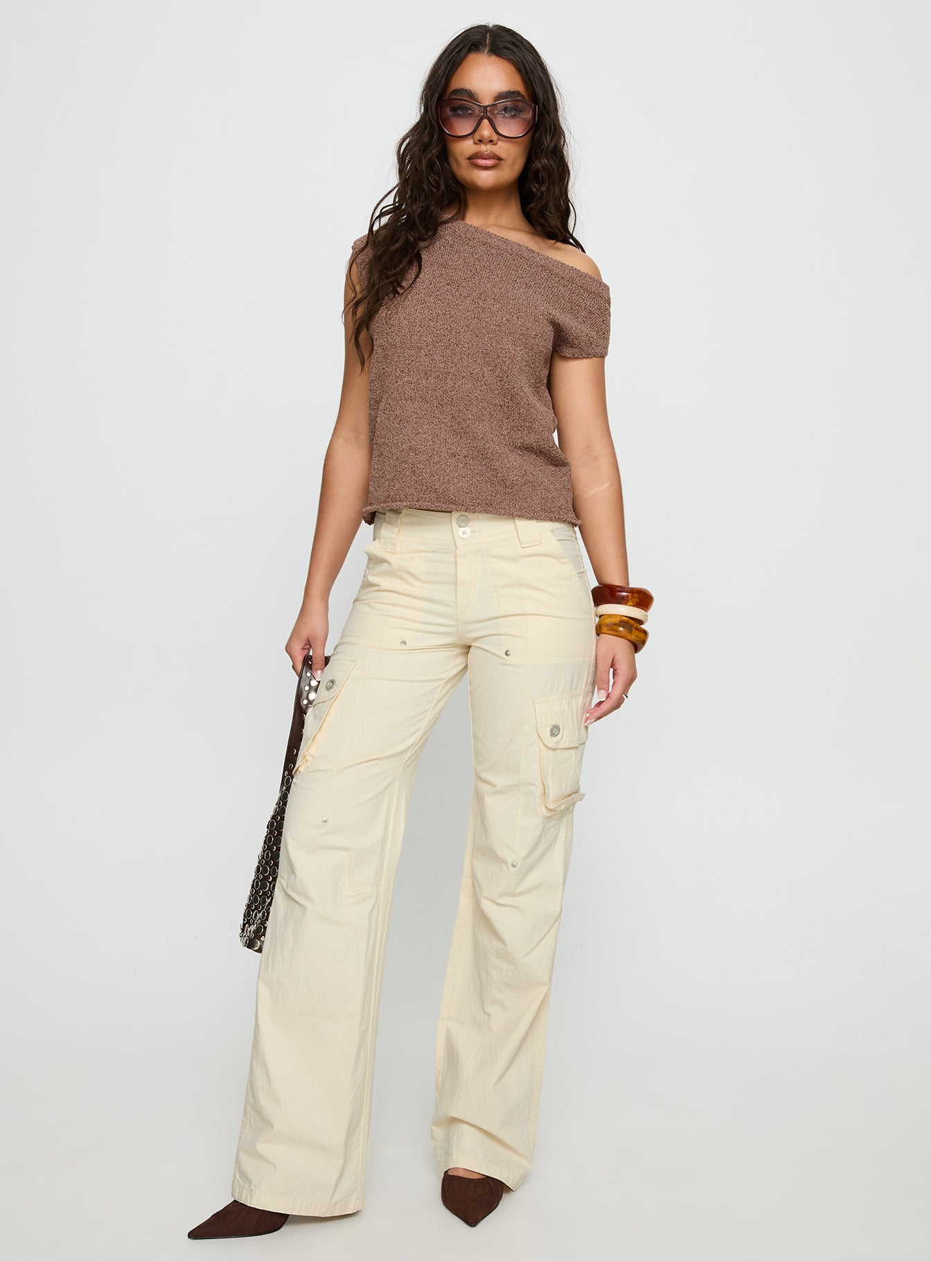 Ashfield Off Shoulder Top Brown - Image 3
