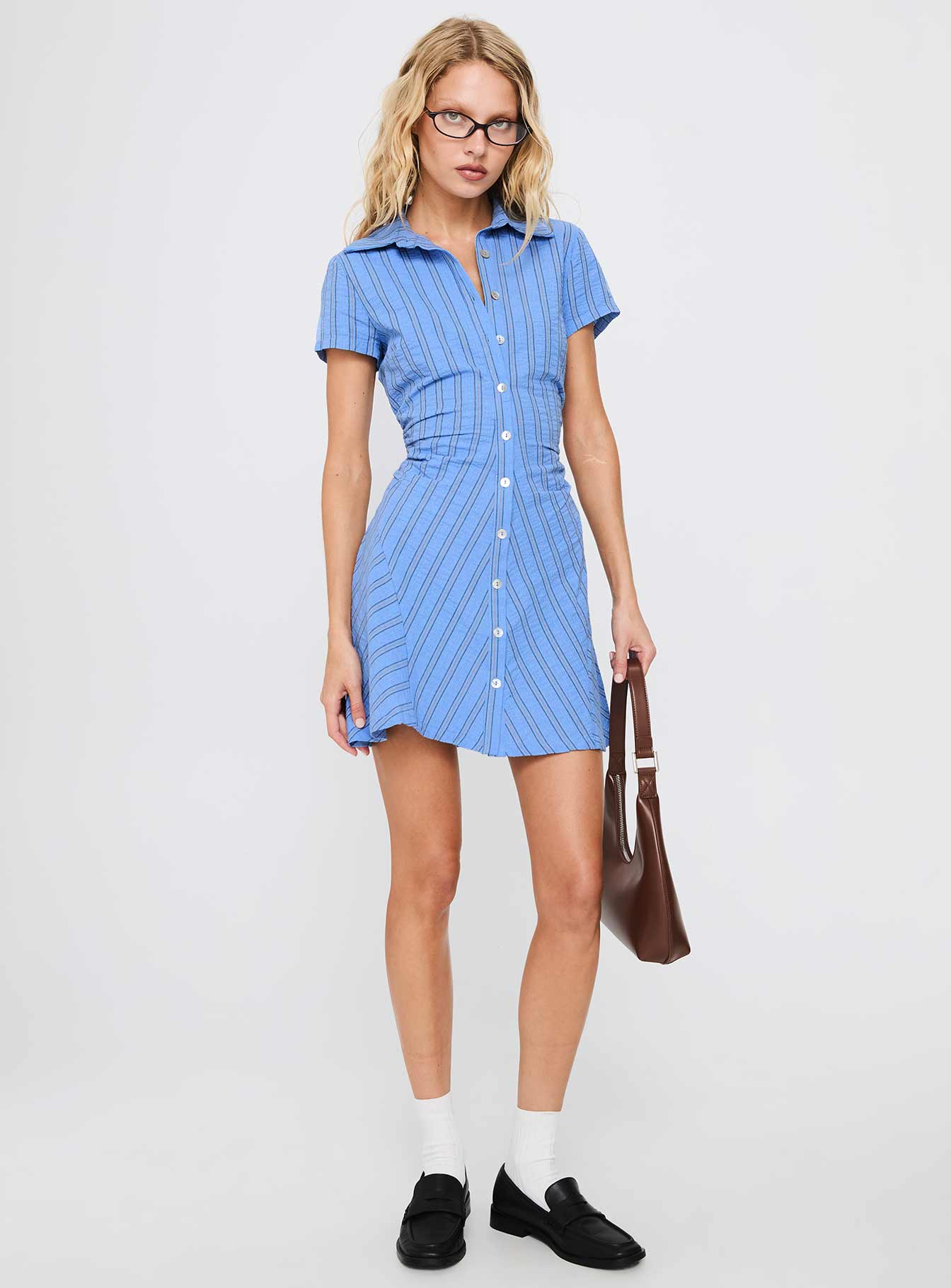 Saydie Button Down Mini Dress Blue Stripe - Image 2