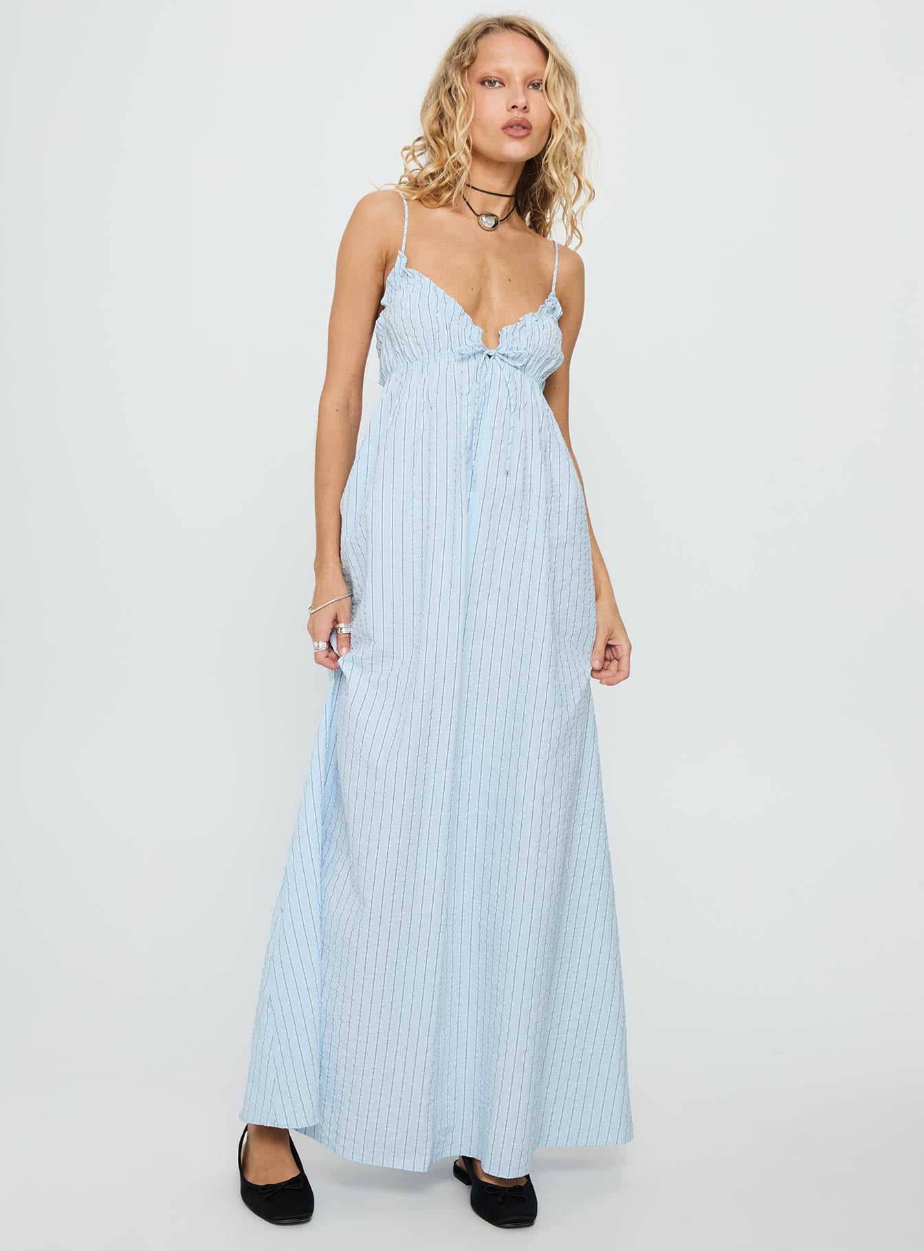 Avelyn Shirred Maxi Dress Blue Stripe - Image 3