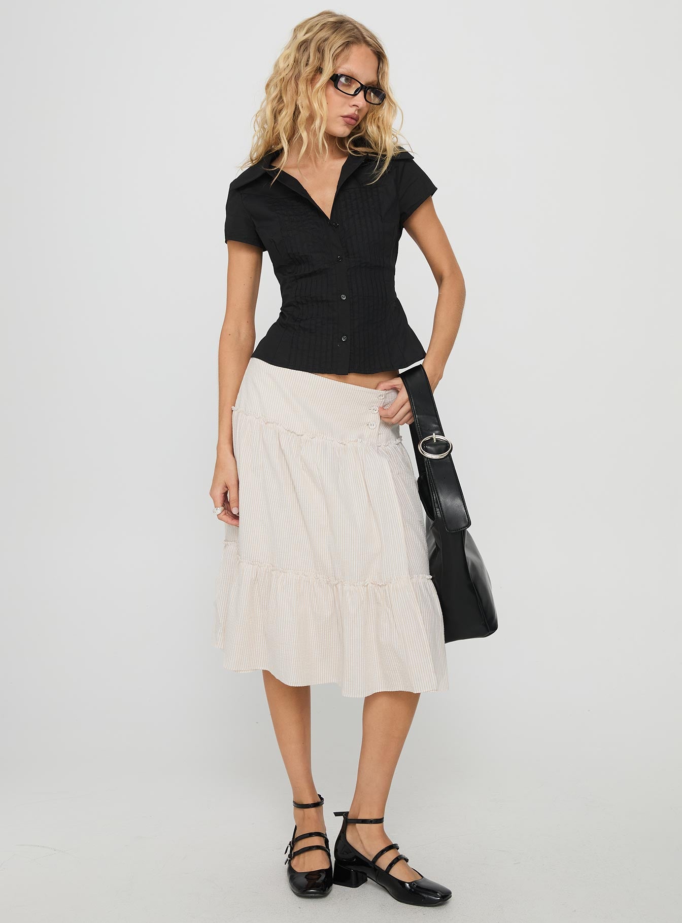 Cascades Low Rise Midi Skirt Beige White Stripe - Image 3
