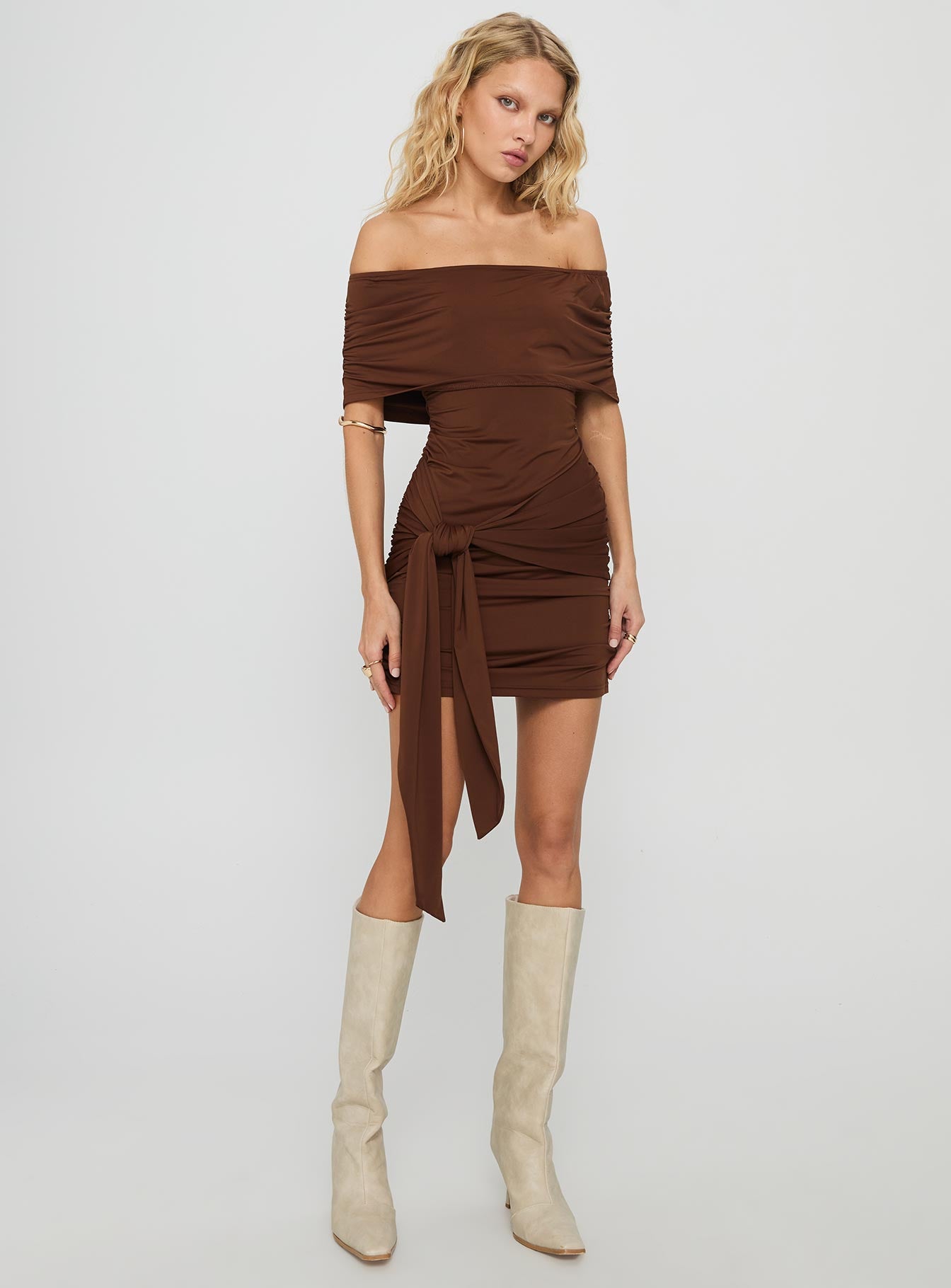 Island Girl Tie Skirt Mini Dress Brown - Image 3