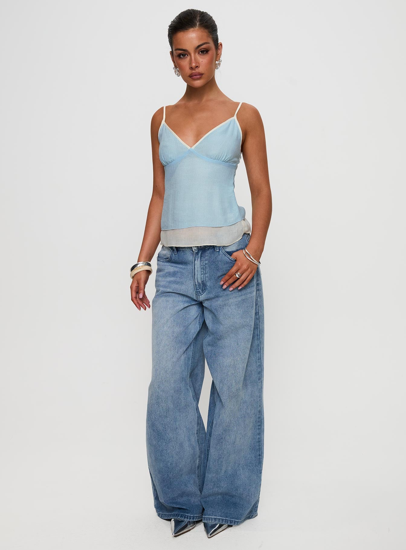 Majorie Layered Top Blue Cream - Image 2