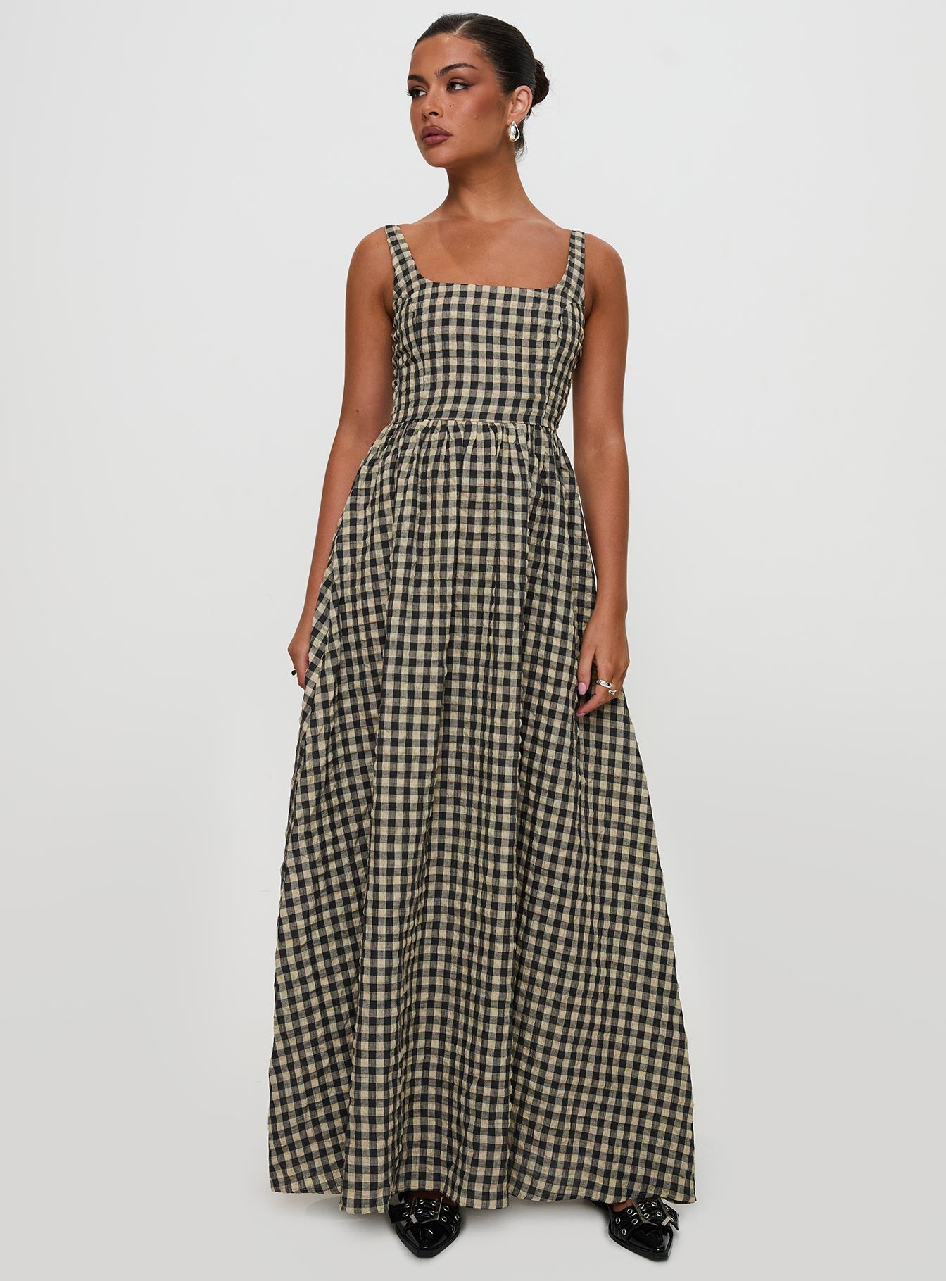 Cartmel Check Maxi Dress Black Cream Petite - Image 6