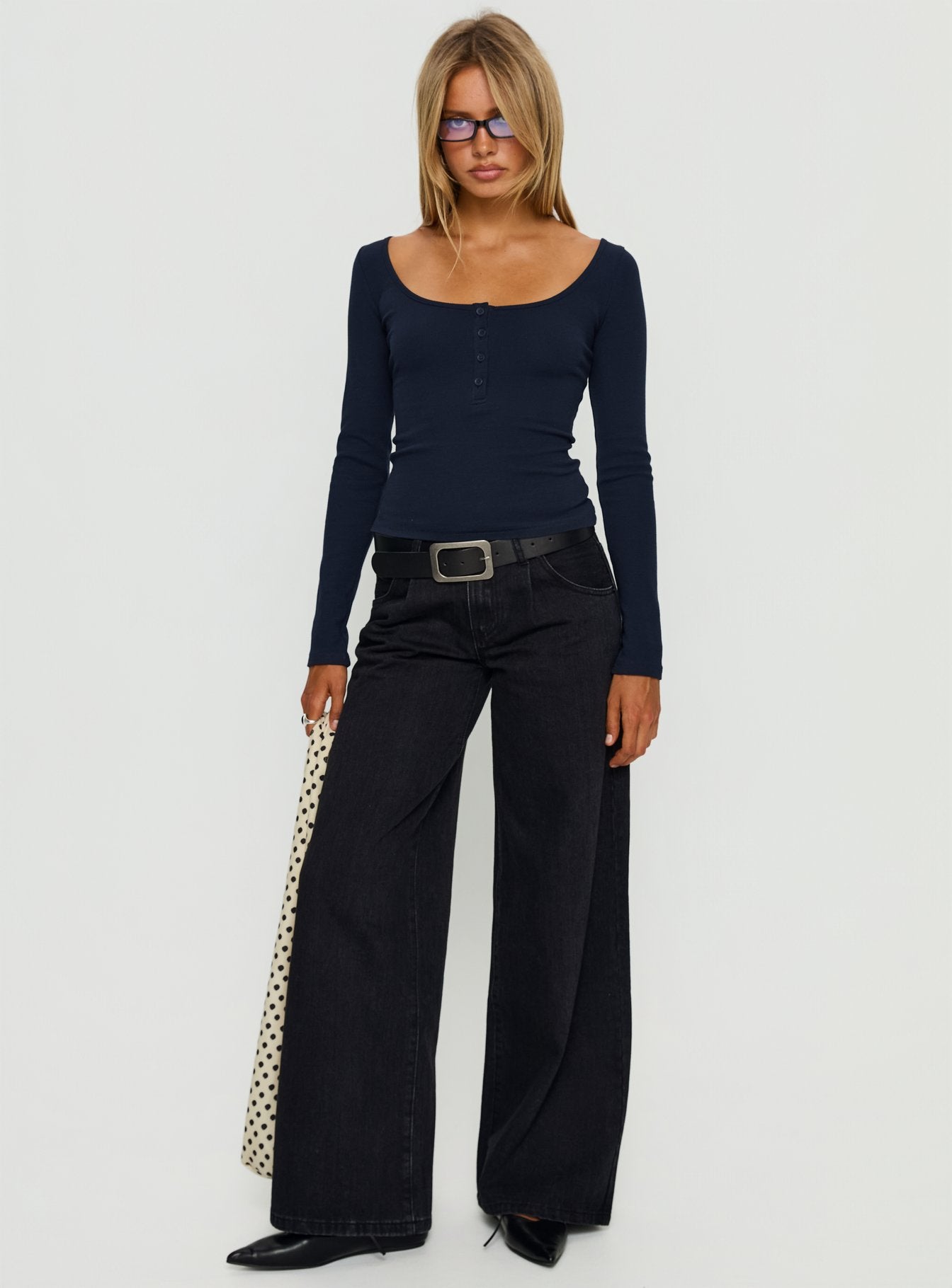 Keslie Long Sleeve Henley Top Navy - Image 2