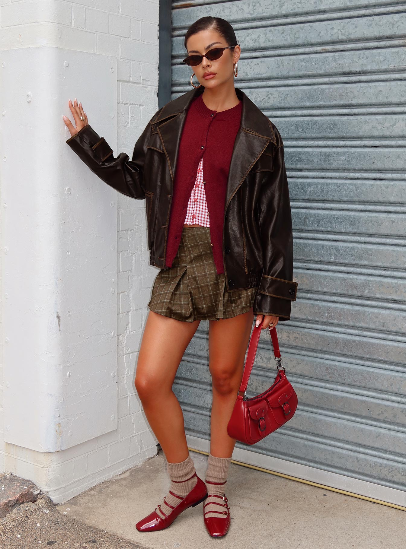 Nicolie Faux Leather Jacket Vintage Washed Brown - Image 15