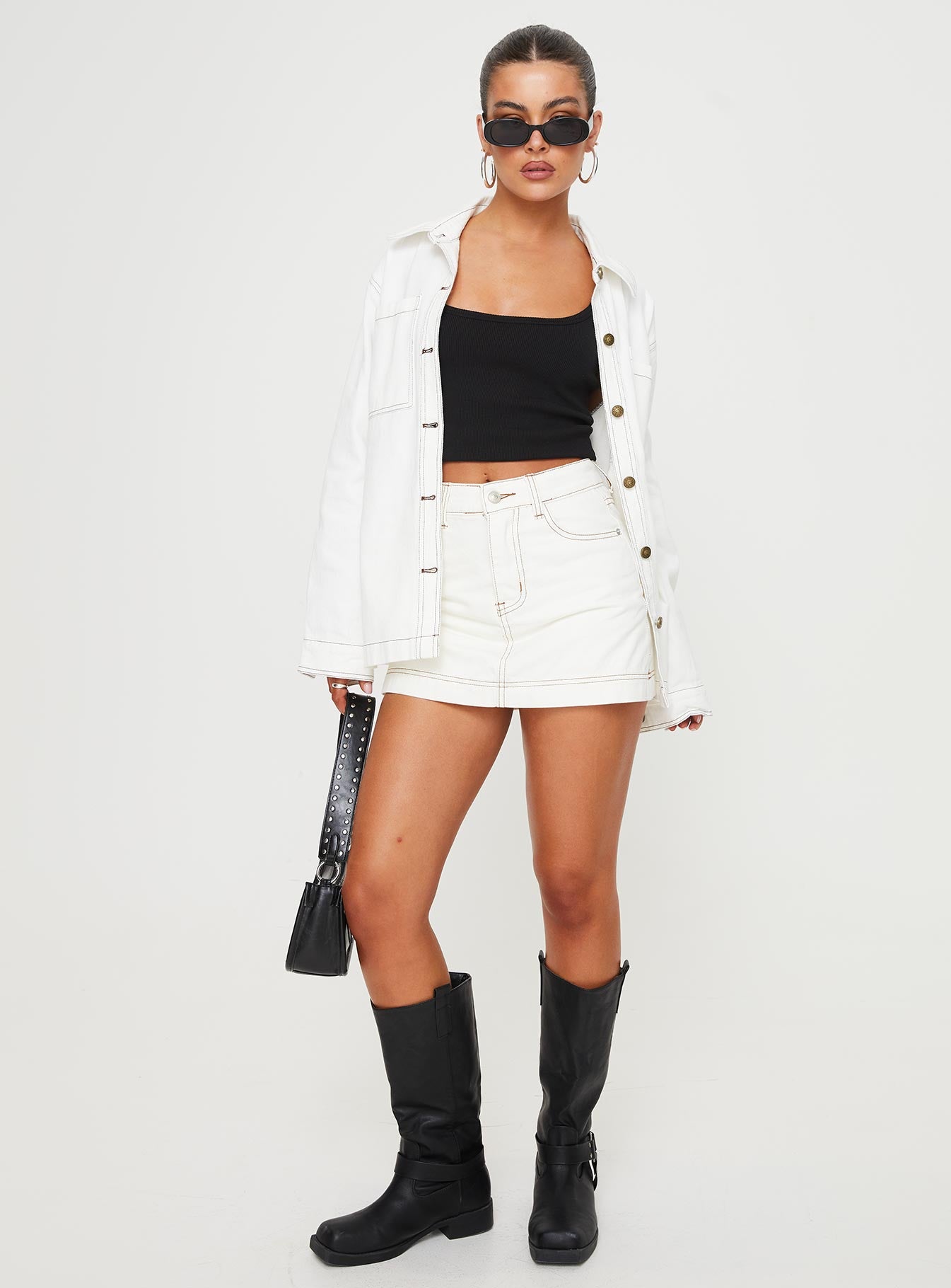 Katlynne Denim Mini Skort White - Image 3
