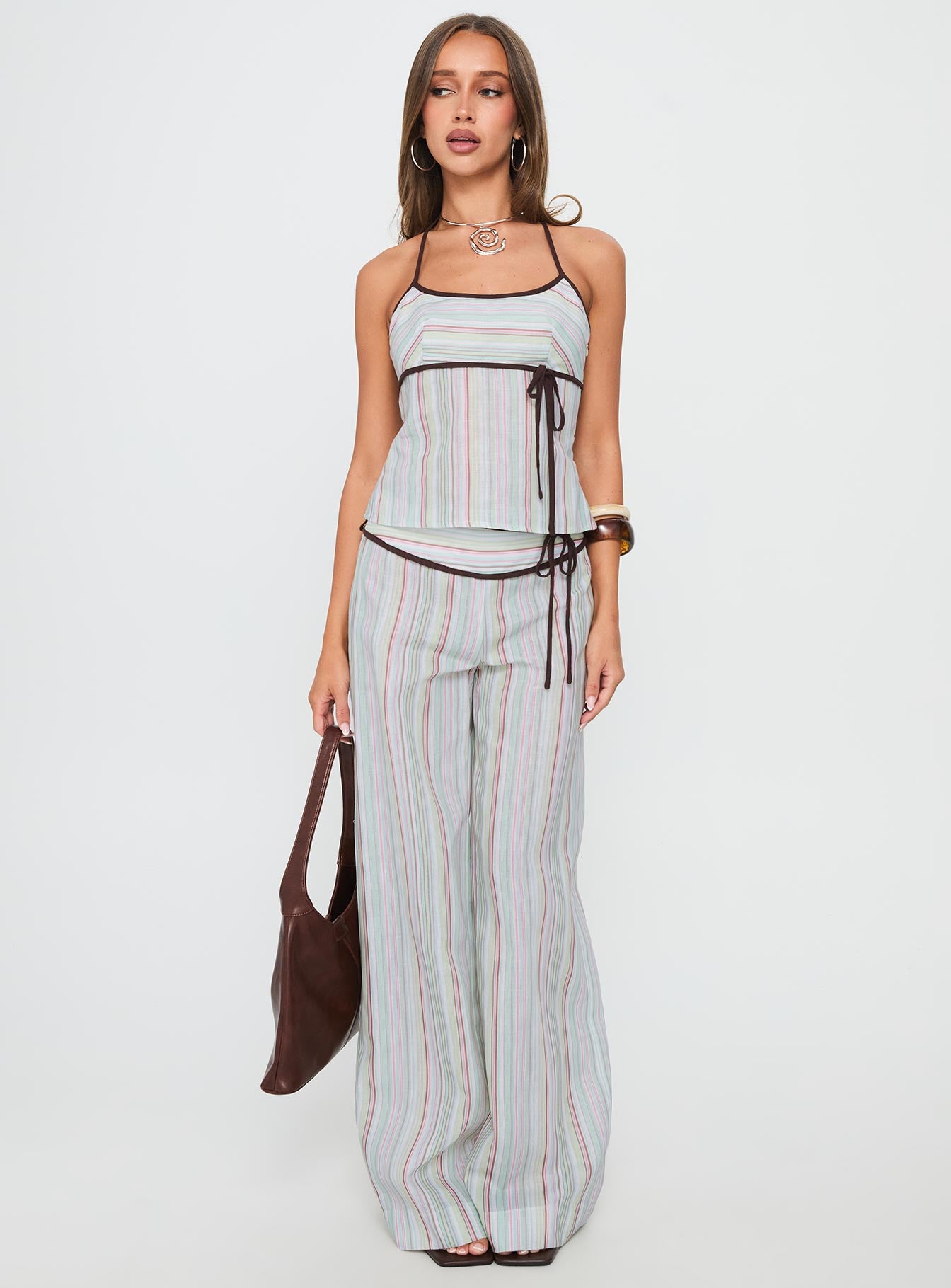 Taylar Tie Bust Top Green Stripe - Image 3