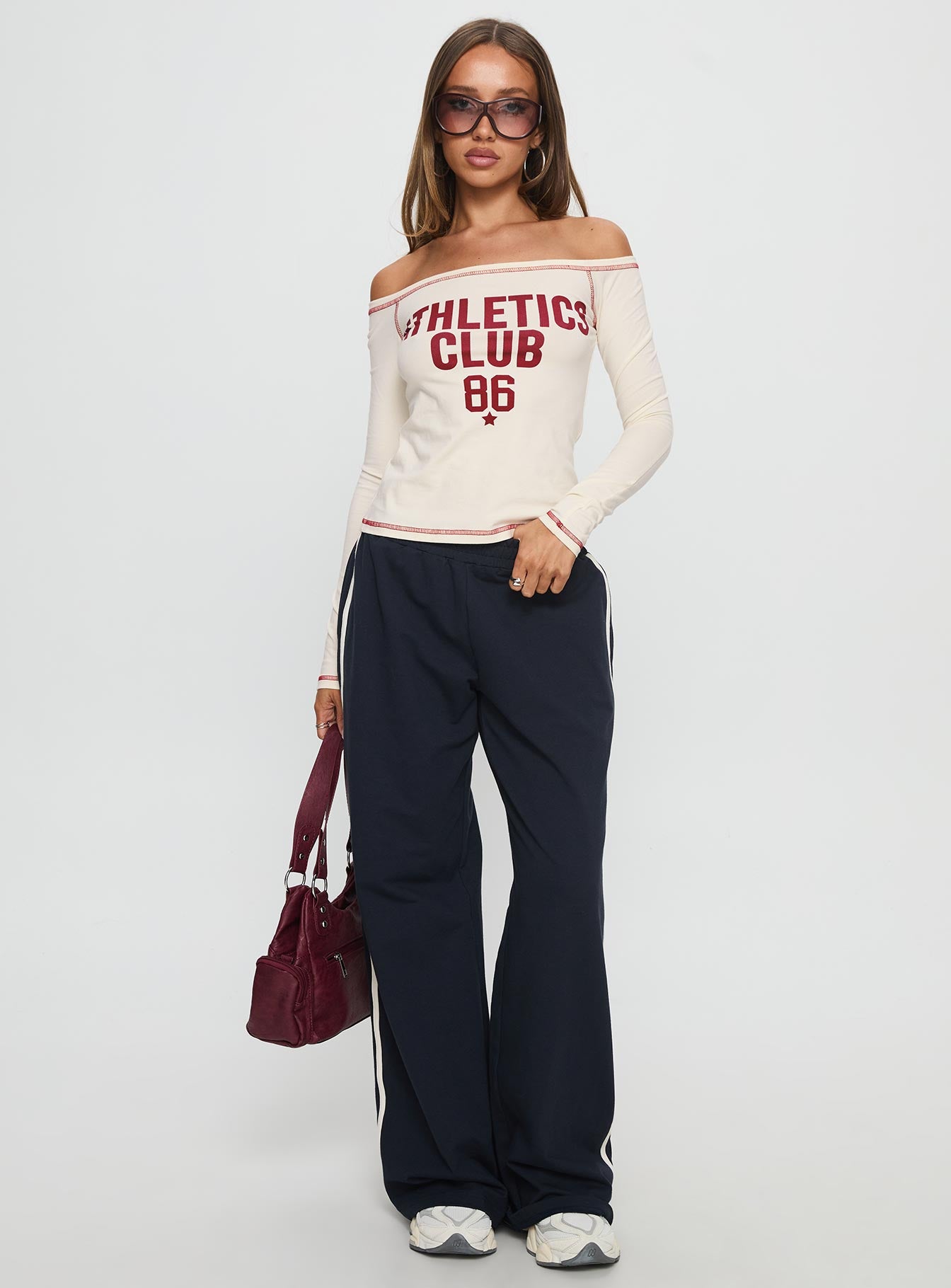 Athletics Club Long Sleeve Graphic Top Cream Red - Image 3
