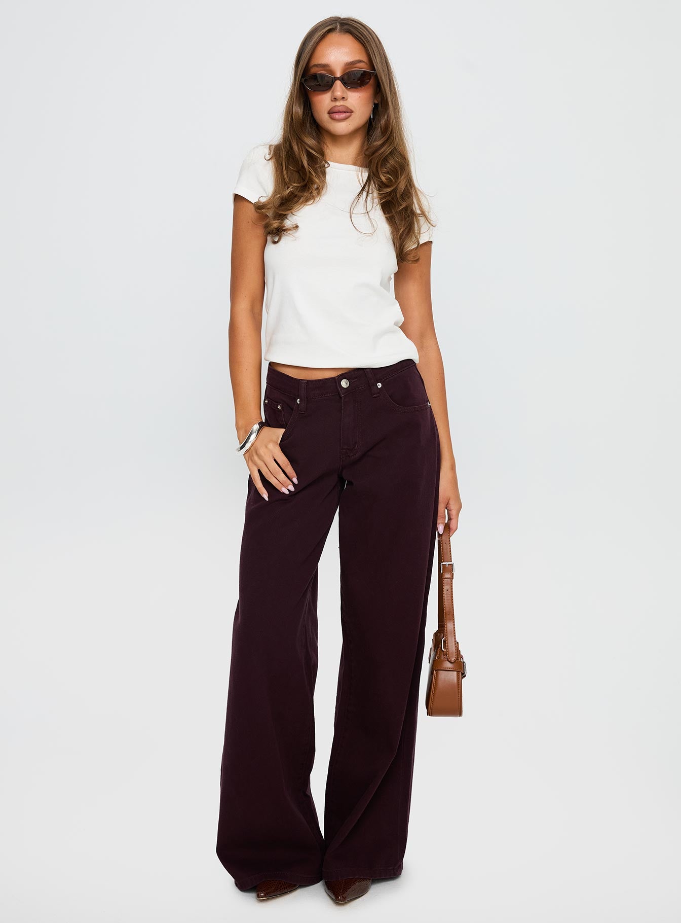 Big News Mid Rise Wide Leg Jeans Currant - Image 3