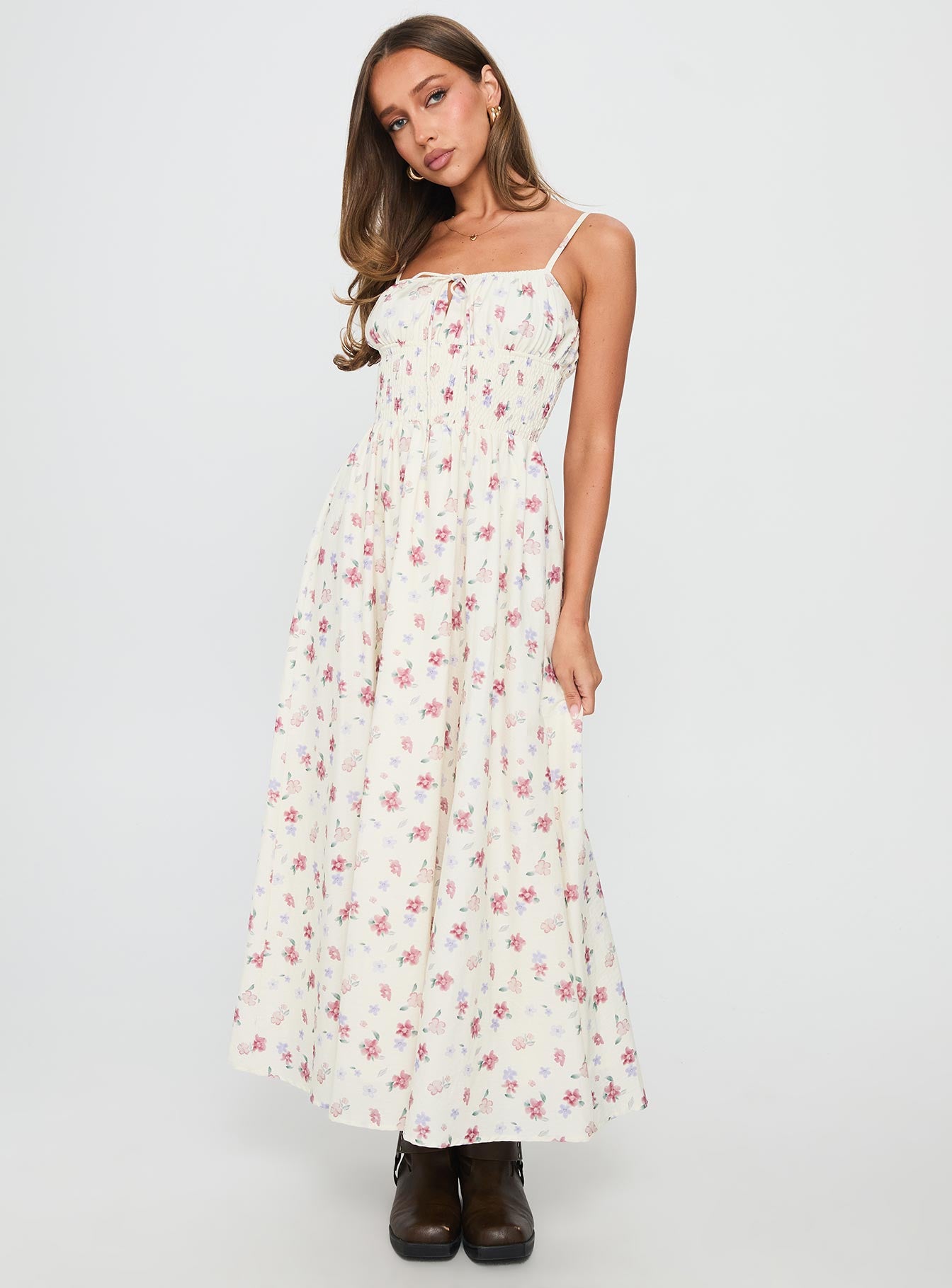 Pearle Shirred Maxi Dress White Floral - Image 2
