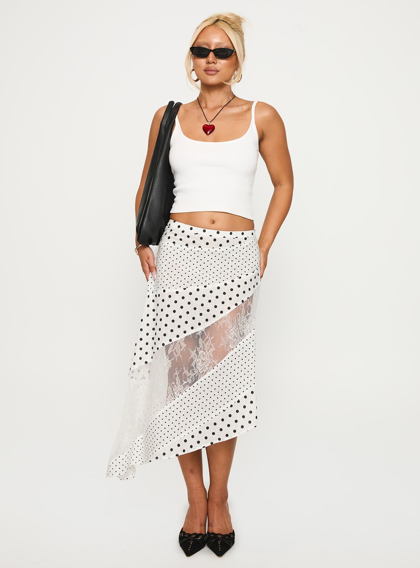 Rennar Maxi Skirt White Polka Dot Petite - Image 6