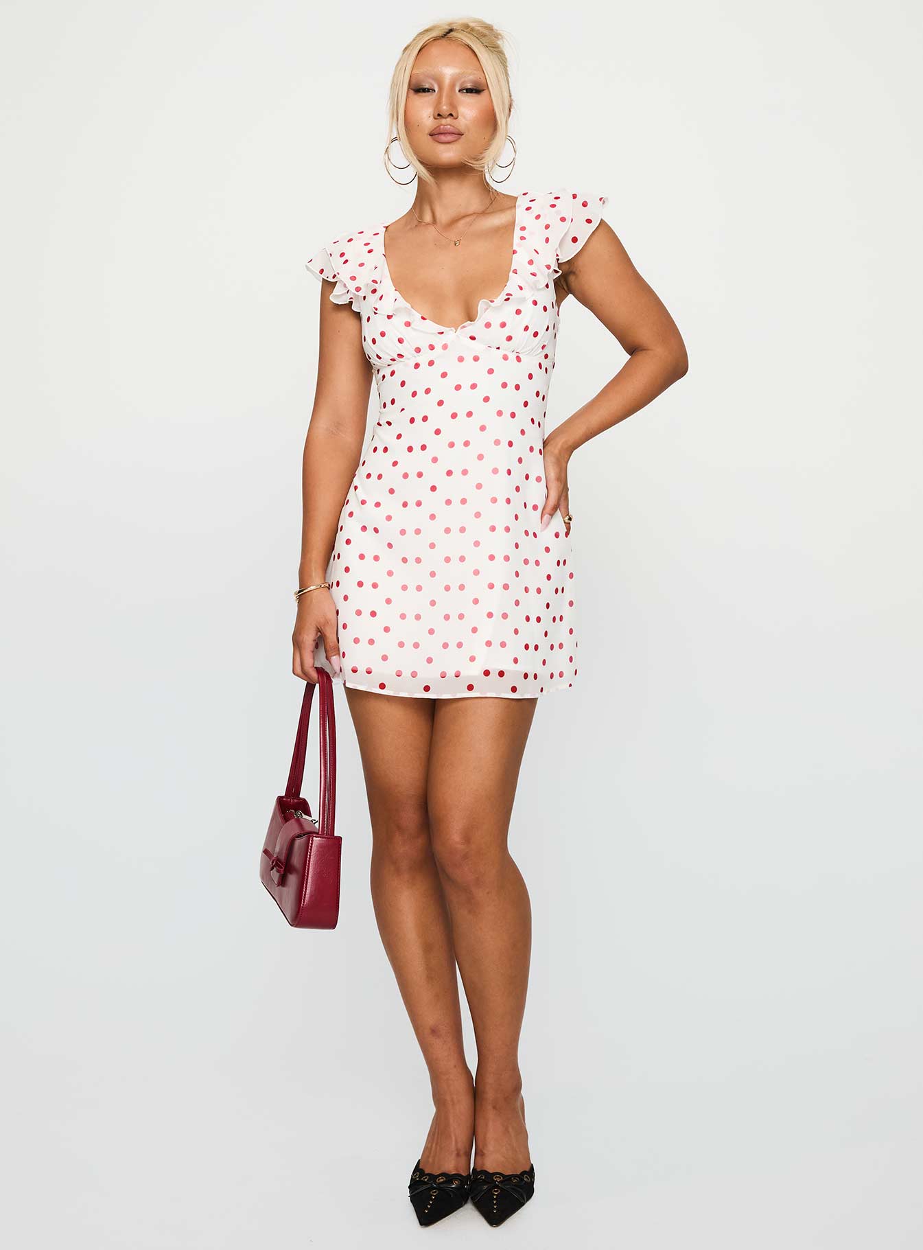 I Guess So Mini Dress White Burgundy - Image 3