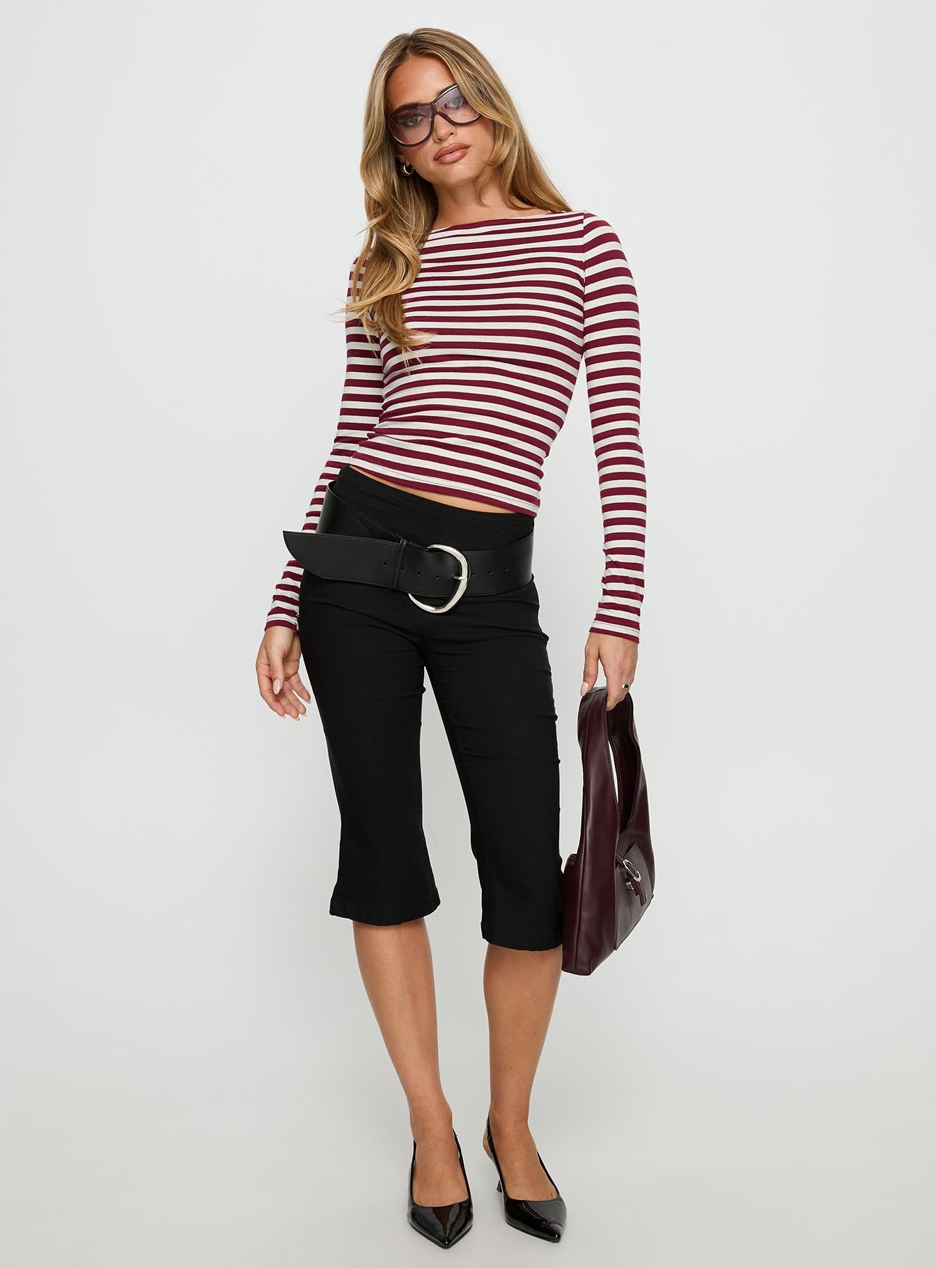 Derrica Long Sleeve Top Red Grey Stripe - Image 2