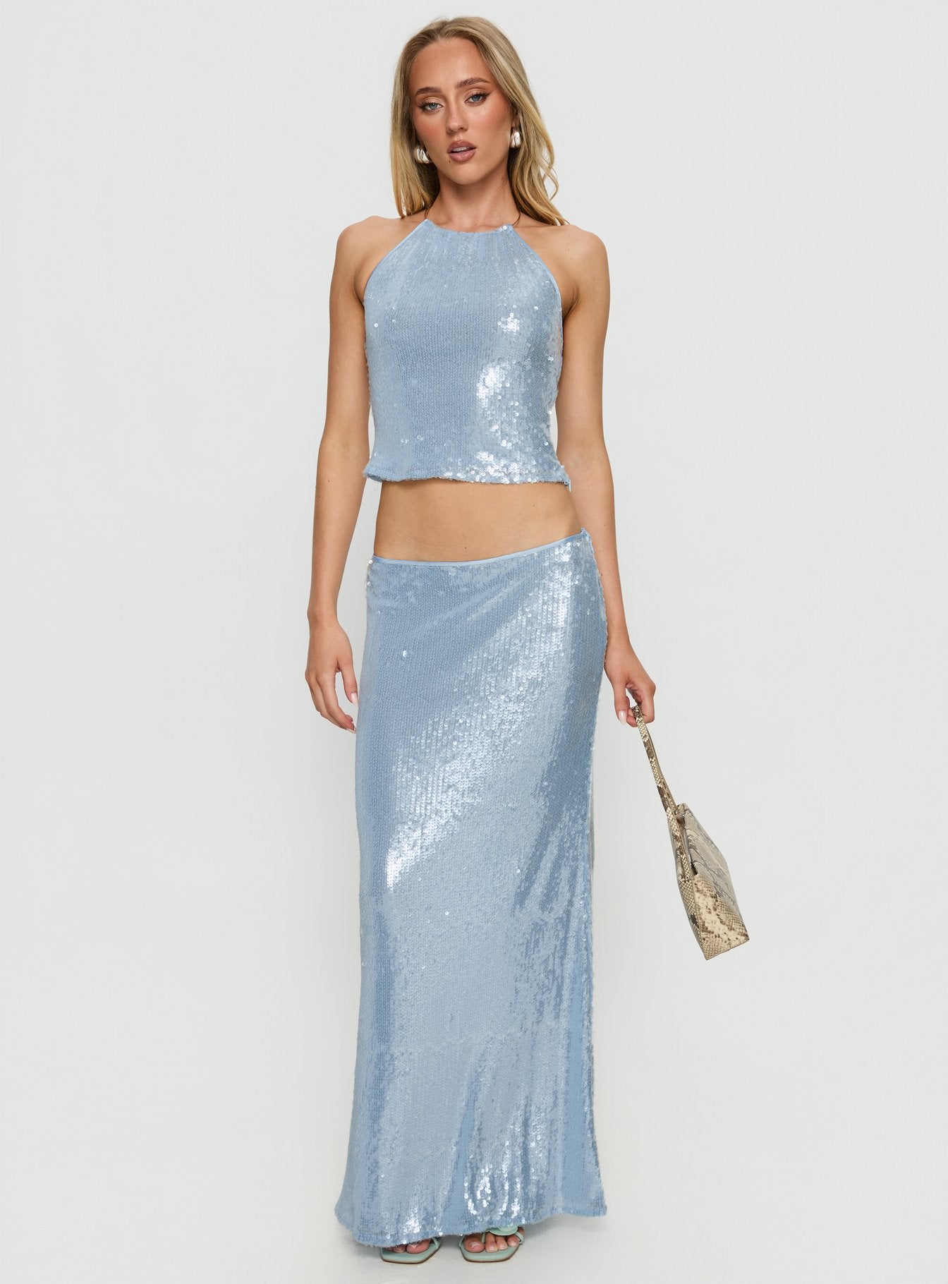 Emalia Halter Sheer Sequin Top Blue - Image 3