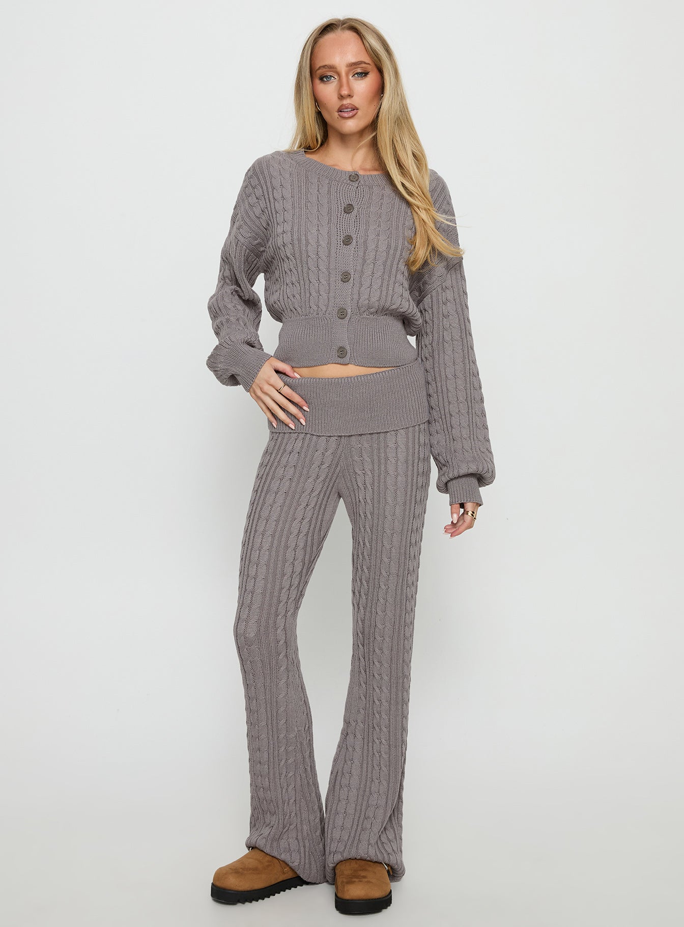 Baleigh Cable Knit Foldover Pants Grey - Image 3