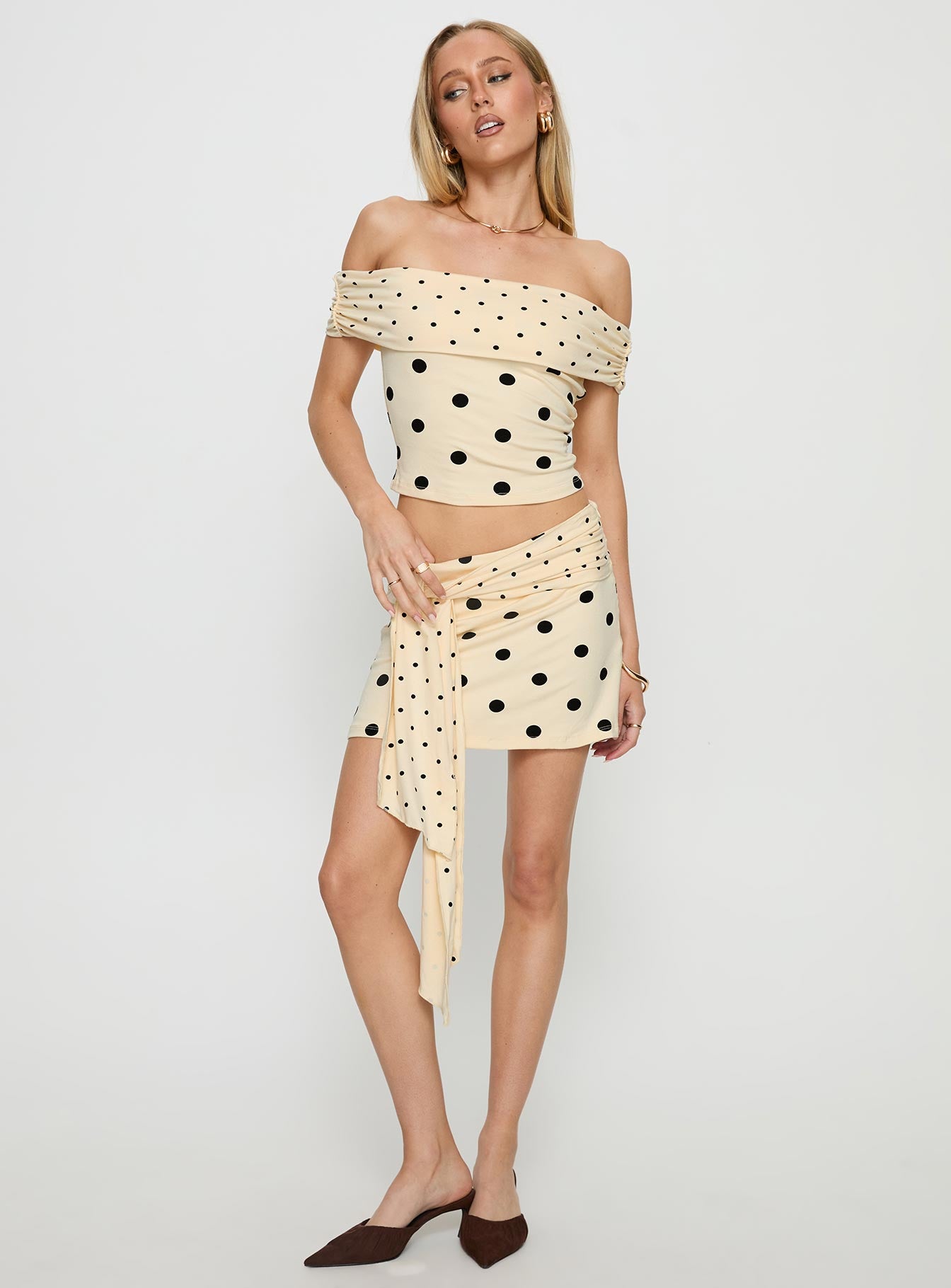 Porzia Wrap Detail Mini Skirt Cream Polka Dot - Image 3