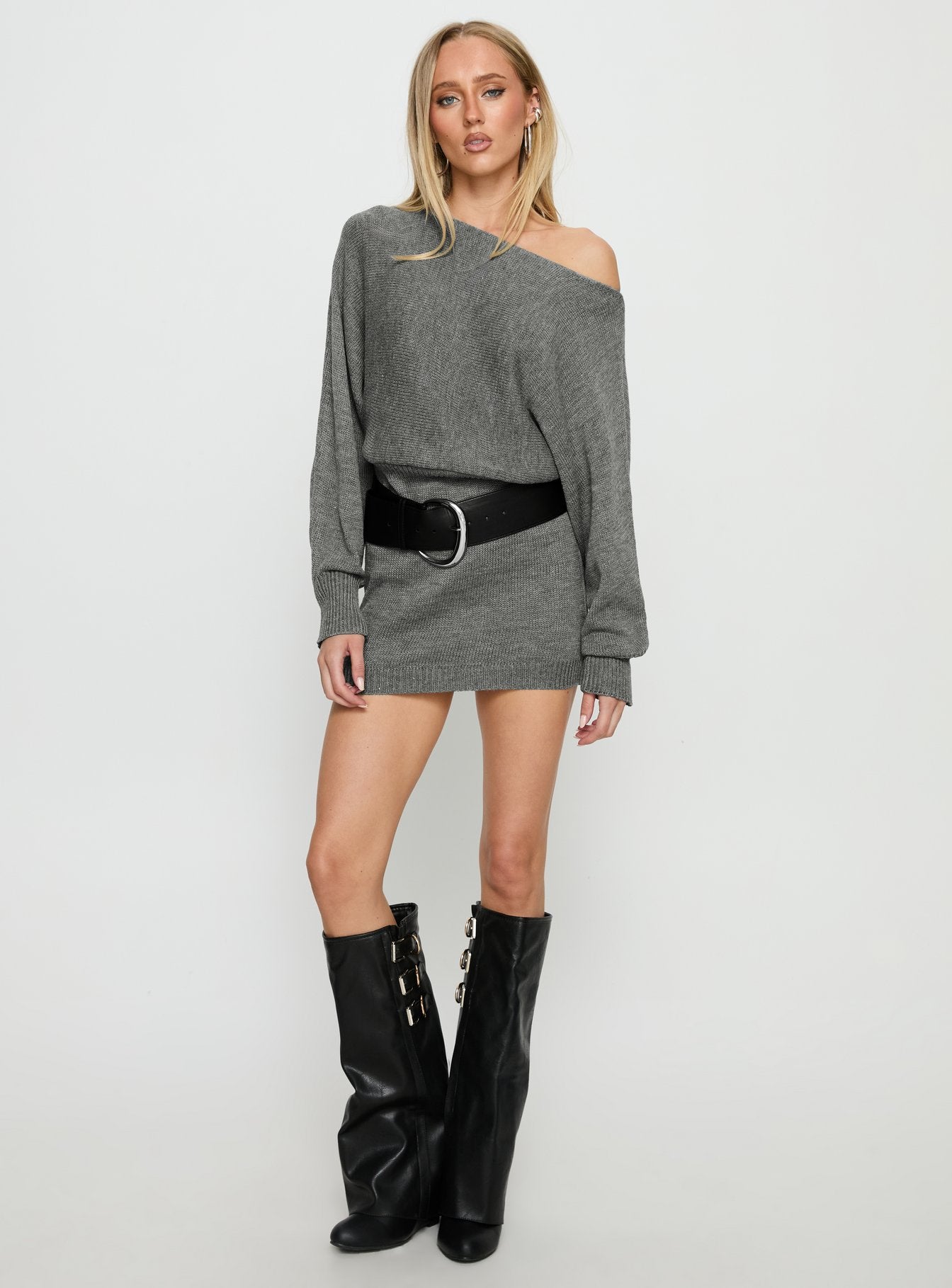 Bellamie Long Sleeve Mini Dress Grey - Image 3