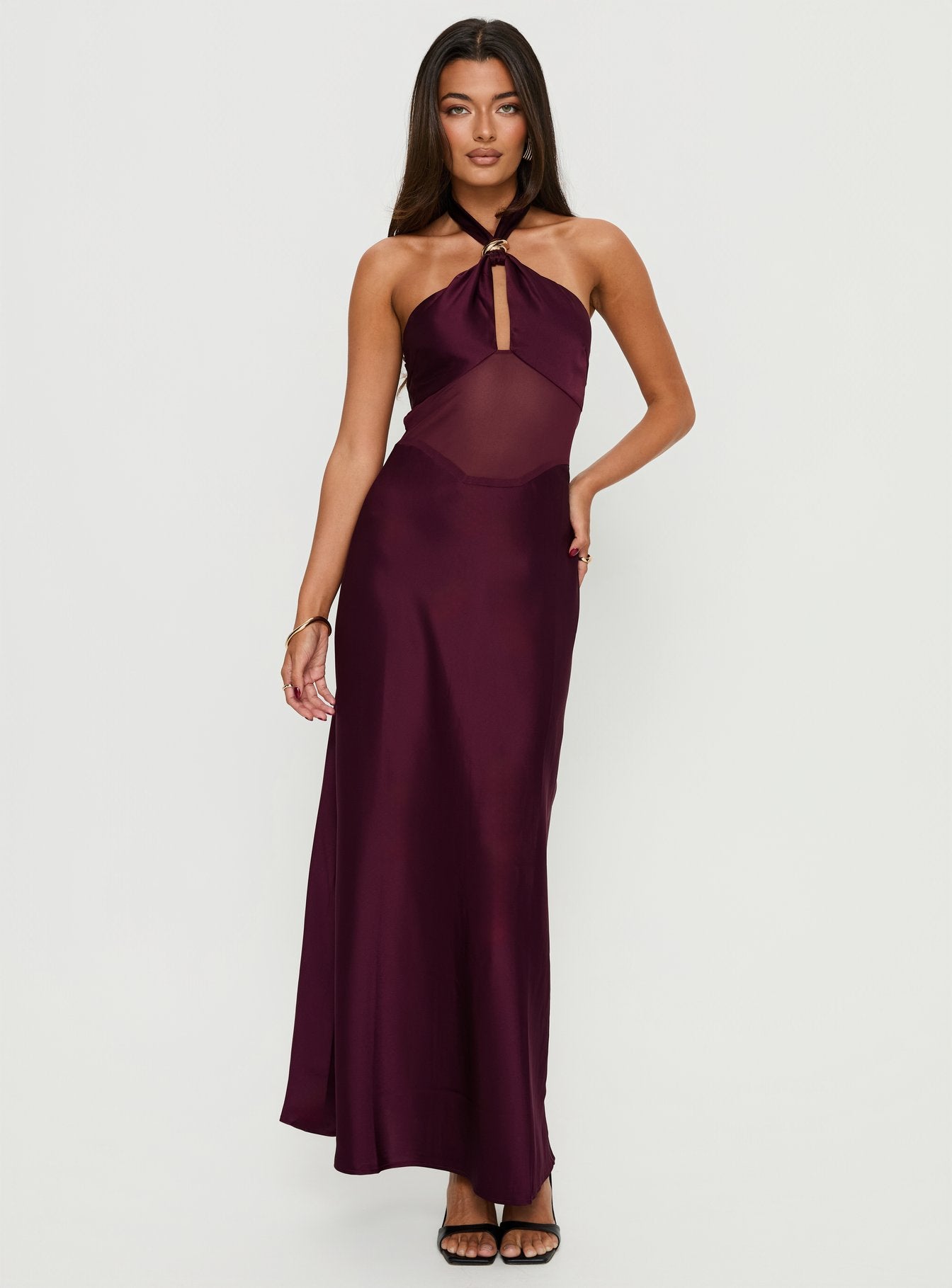 Rosario Halter Sheer Maxi Dress Plum - Image 2