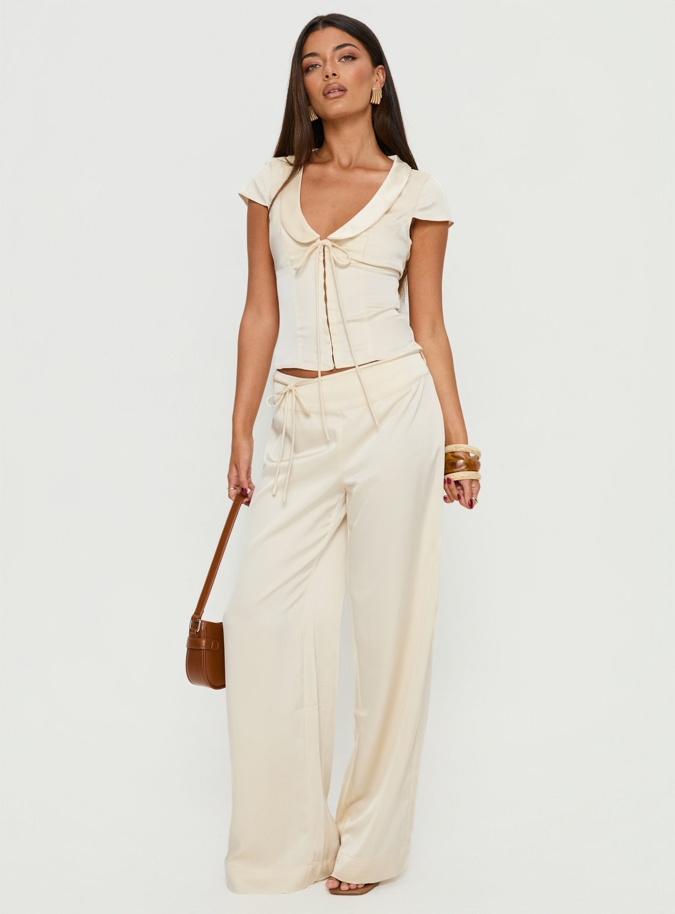 Aubrette Satin Tie Pants Cream - Image 3