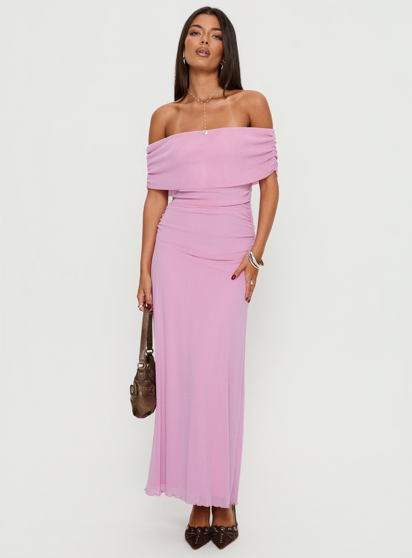 Penelopa Off Shoulder Maxi Dress Pink - Image 2