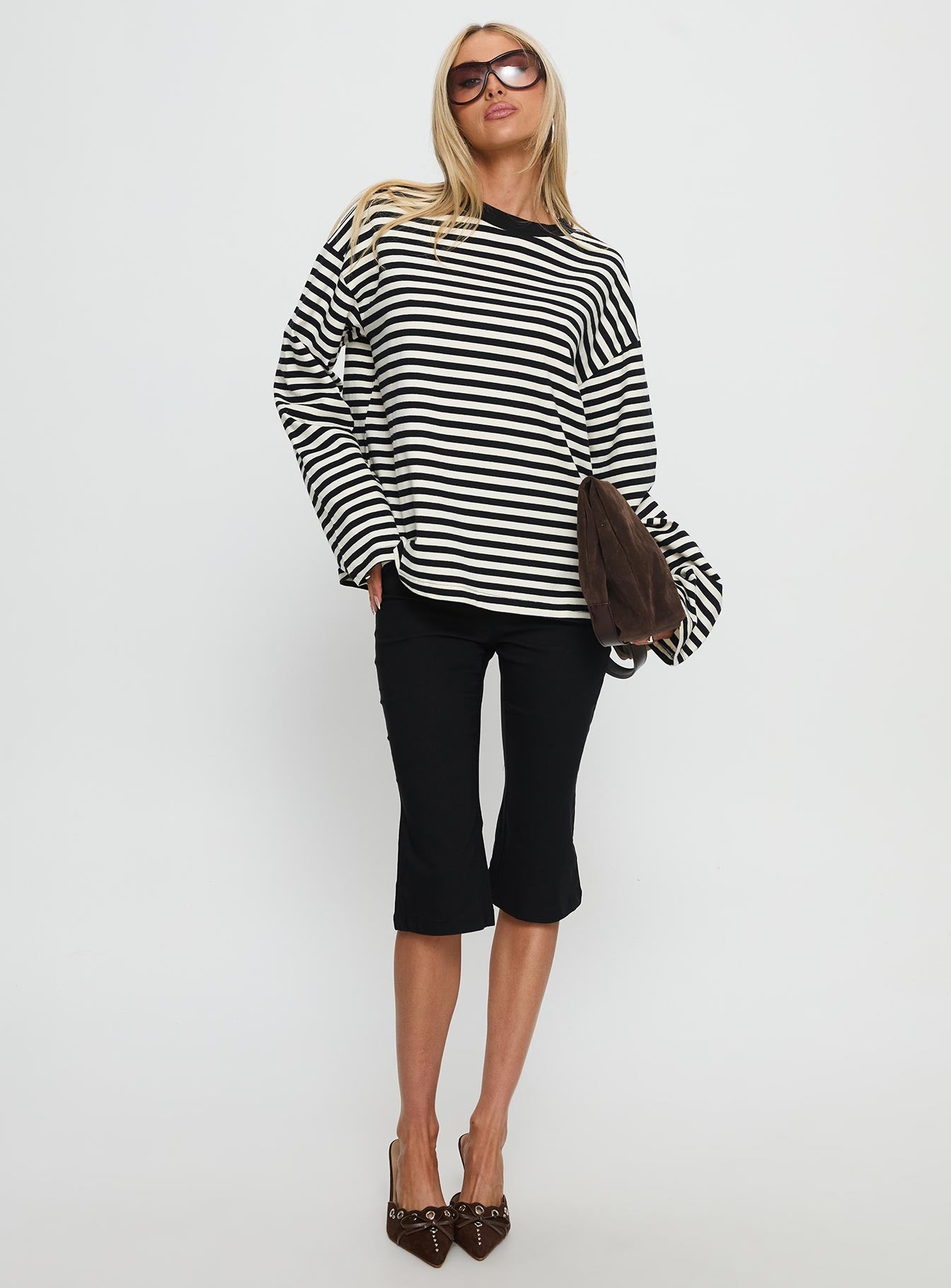 Settle Down Long Sleeve Top Black White Stripe - Image 3