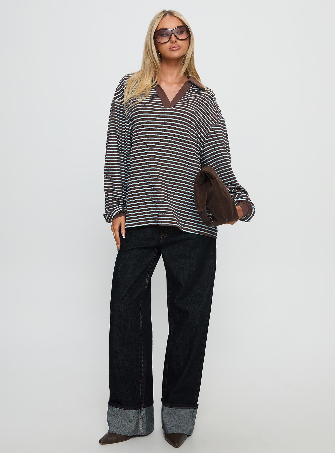 Rigbys Collared Jumper Brown Blue Stripe - Image 3