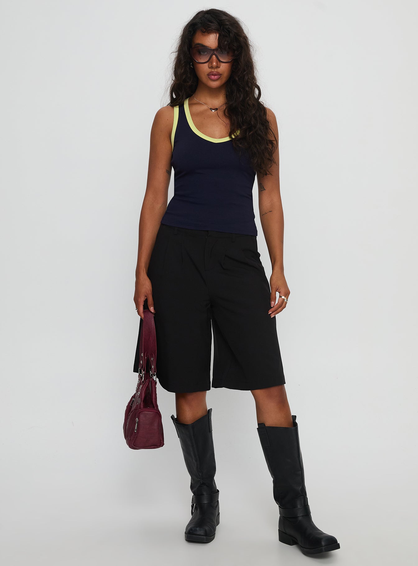 Elionne V Neck Contrast Top Navy Yellow - Image 3