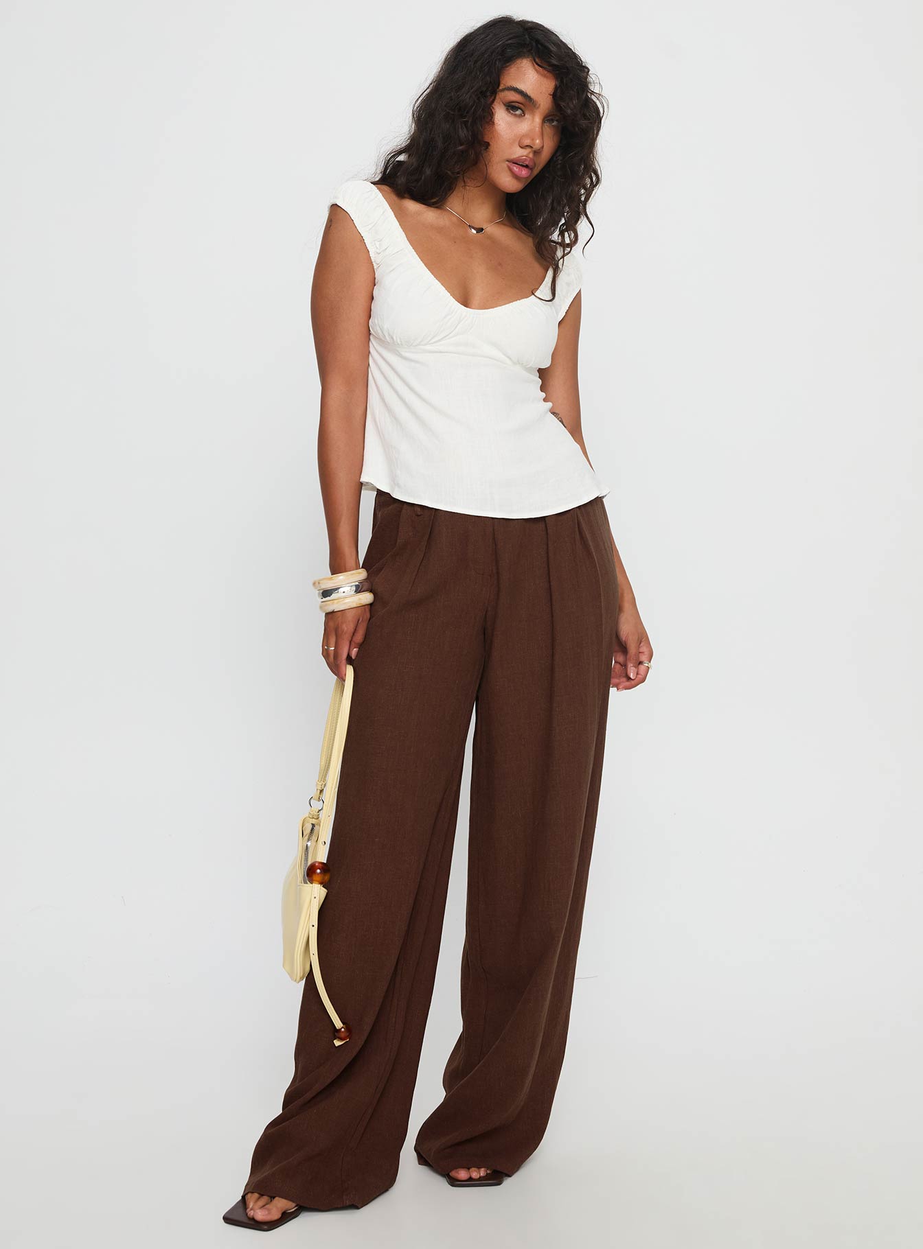 With Pleasure Puff Sleeve Linen Blouse Top White - Image 3