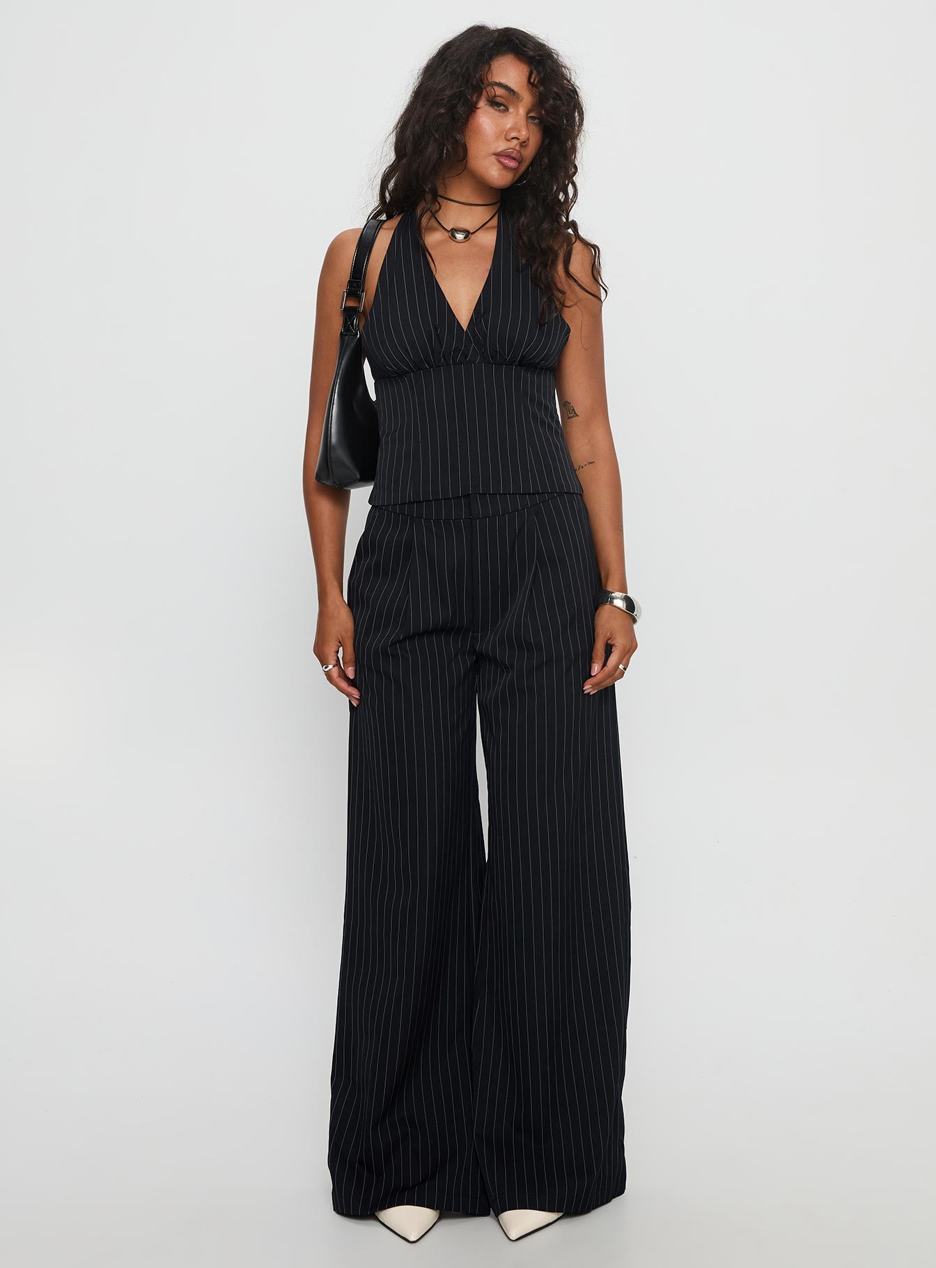 All She Wrote Halter Tailored Set Navy Stripe - Image 2