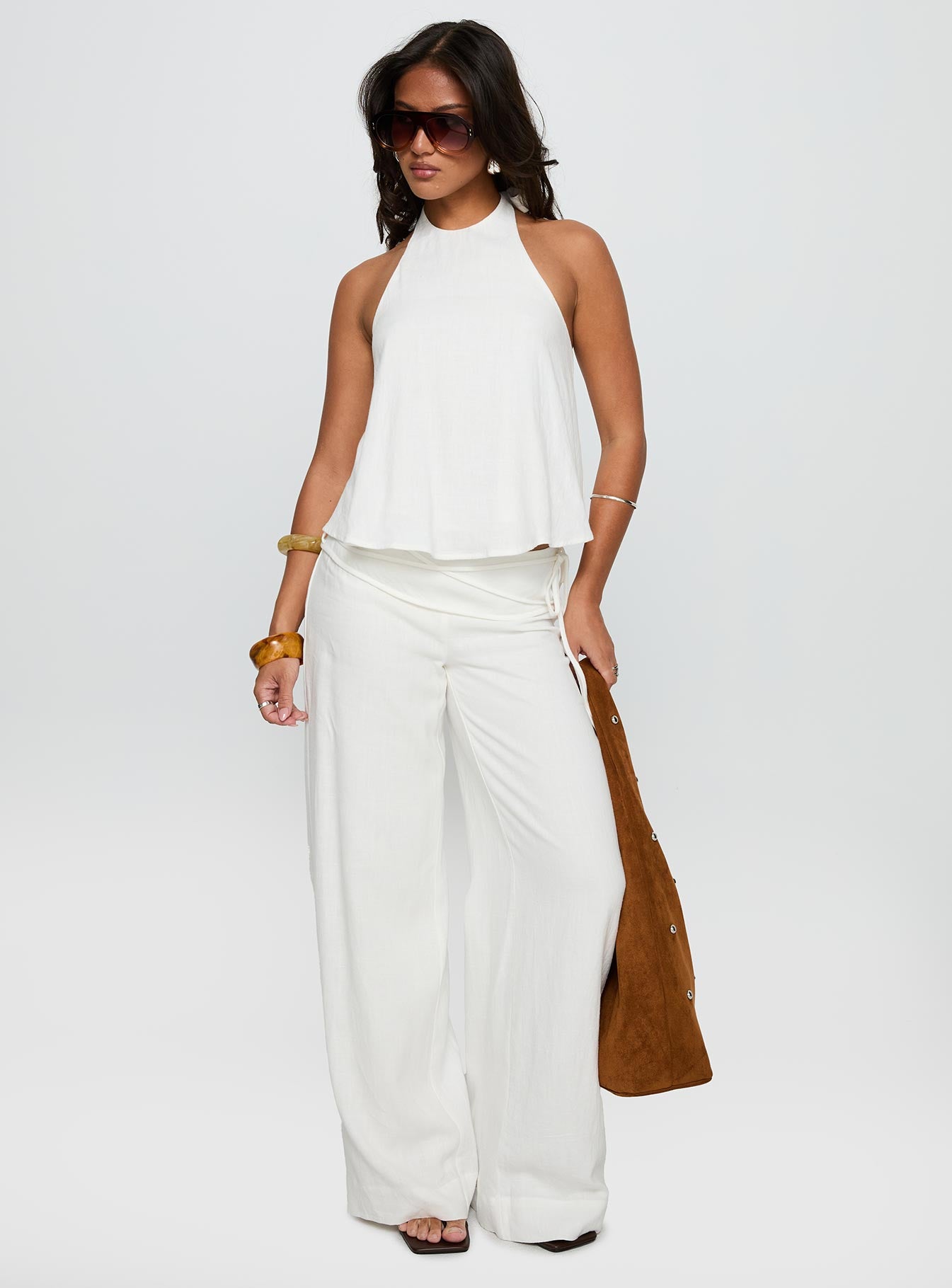 Aquaria Halter Linen Blend Top White - Image 3