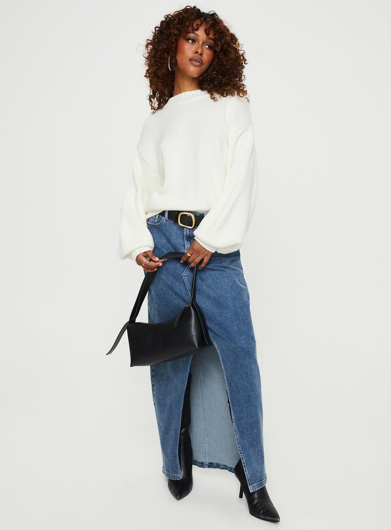 Harmony Balloon Sleeve Knit Sweater White - Image 4