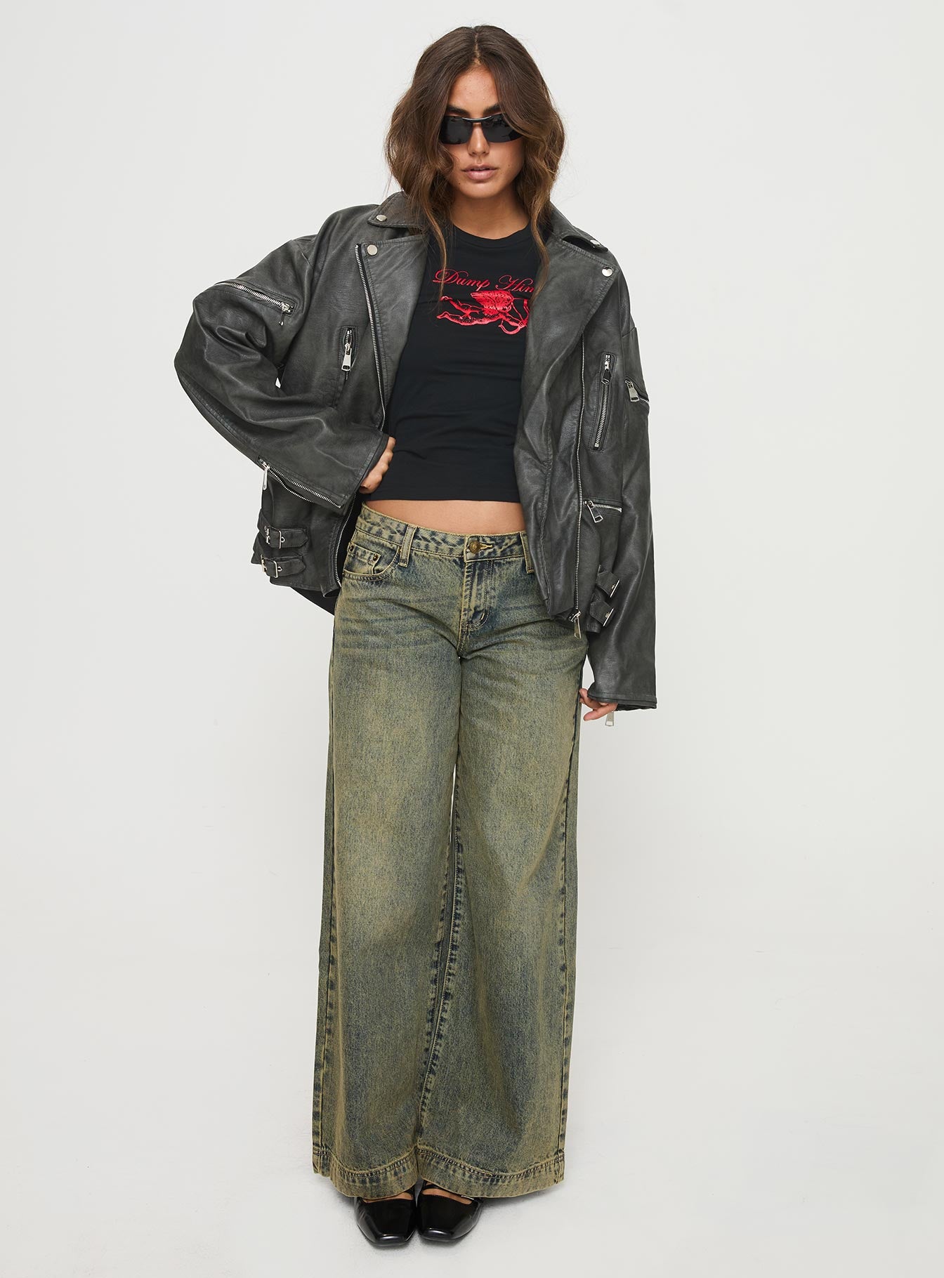 Magnets Faux Leather Jacket Washed Charcoal - Image 3