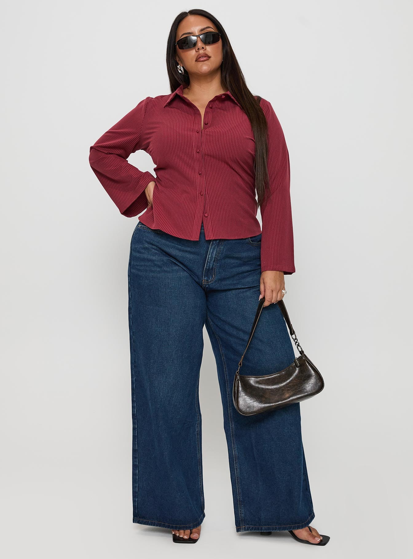 Anni Pinstripe Shirt Red Curve - Image 3