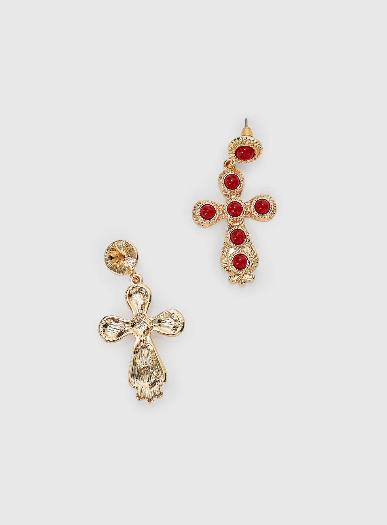 Oakwood Cross Earrings Gold Red - Image 3