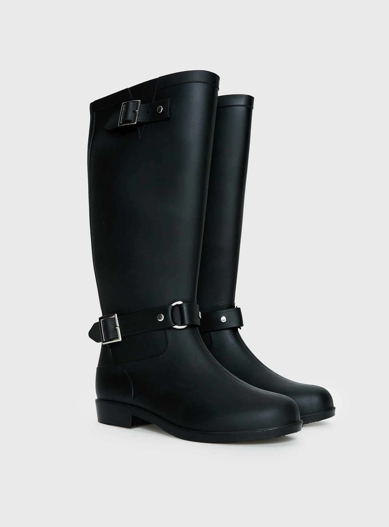 Elvera Buckle Detail Rubber Gumboots Black - Image 3