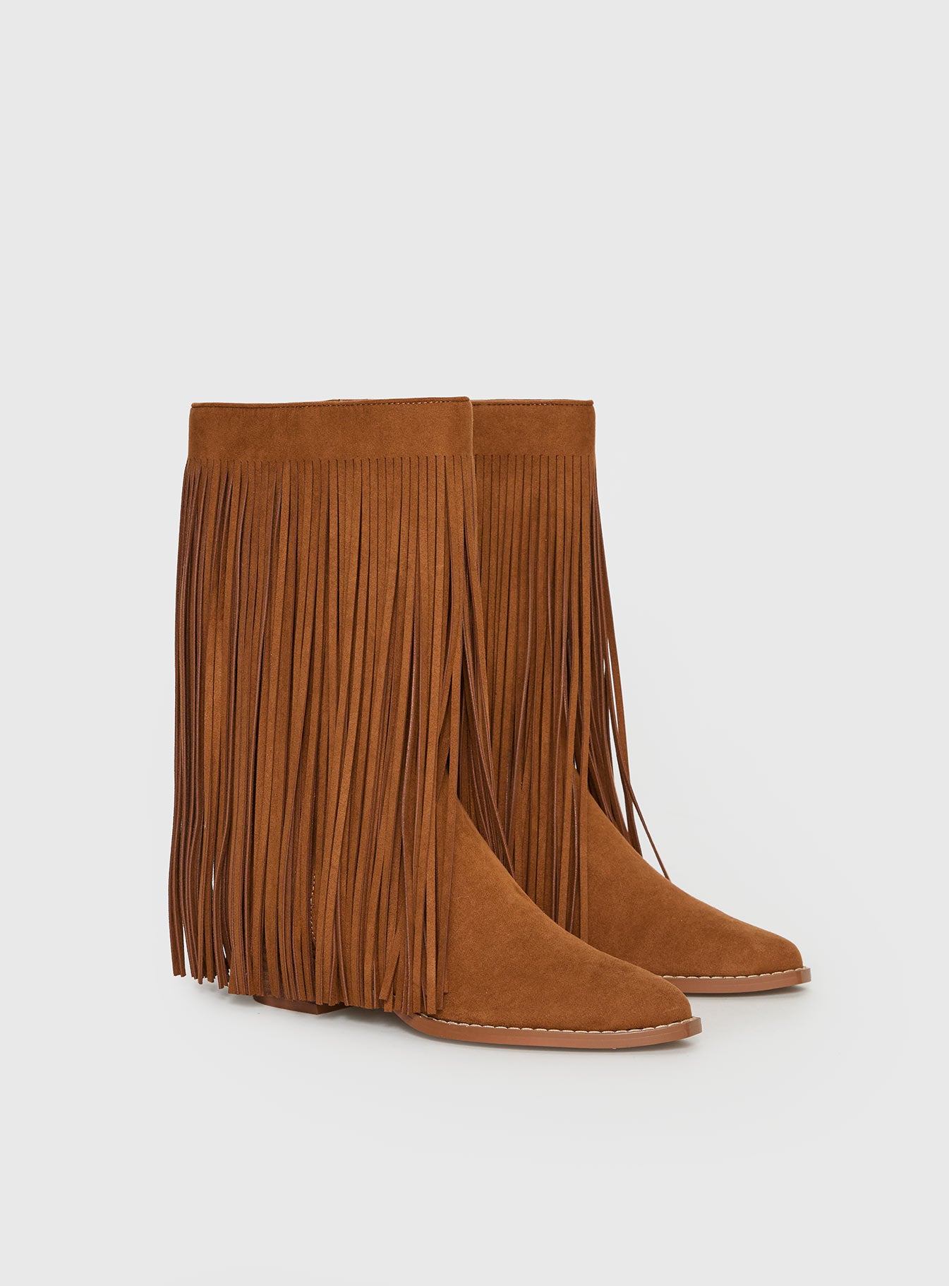 Wild Card Tassel Faux Suede Boots Brown - Image 3
