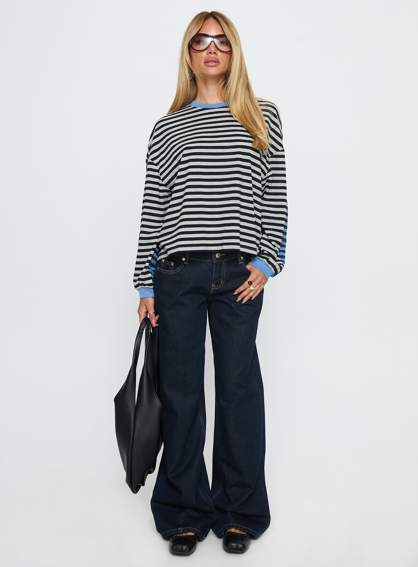 Taysha Long Sleeve Top Black Grey Stripe - Image 3