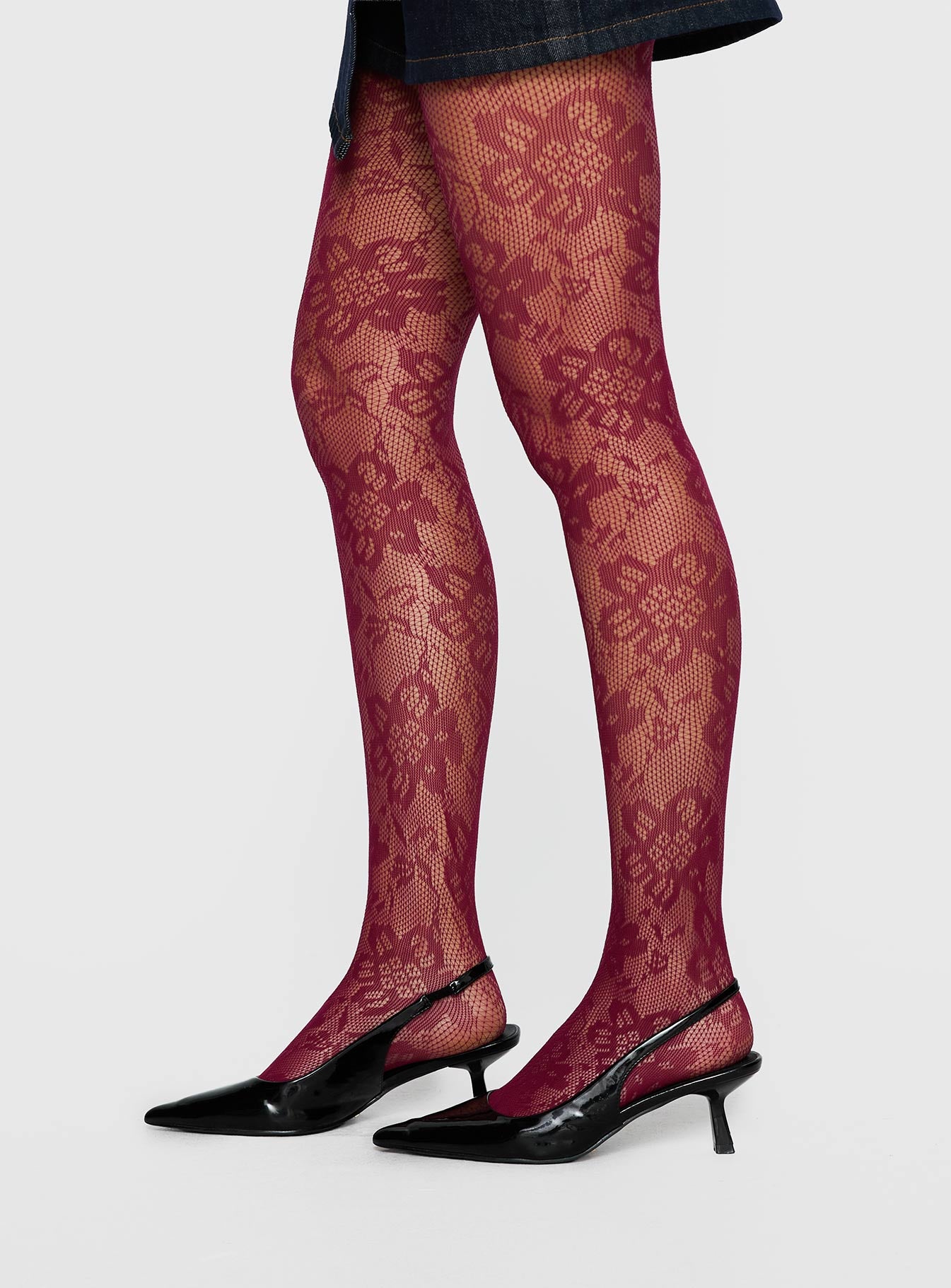 Ammelia Sheer Lace Tights Red - Image 3
