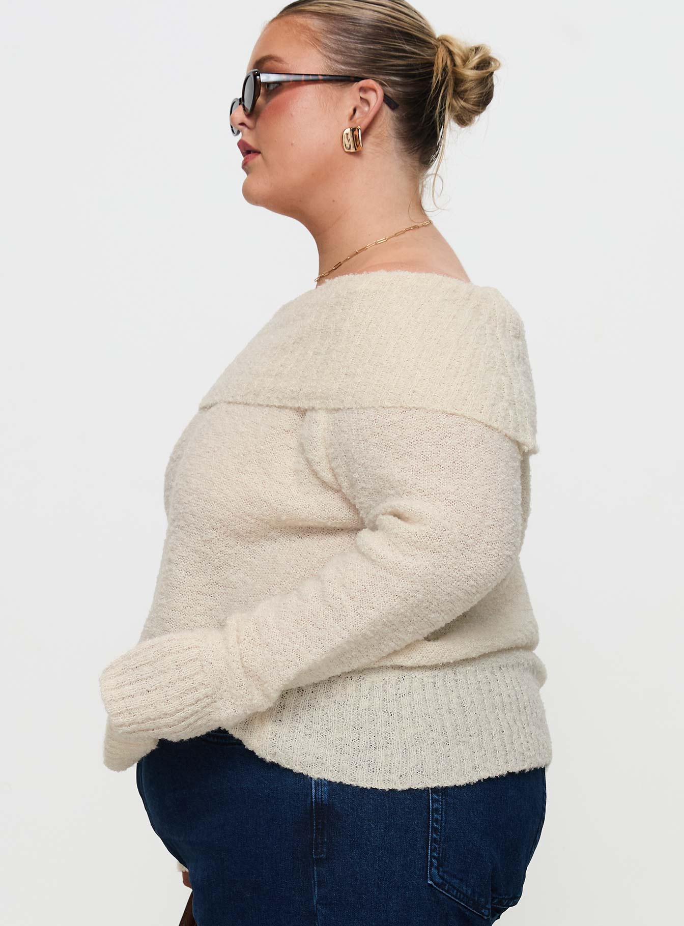Parkley Boucle Off The Shoulder Cream Curve - Image 4