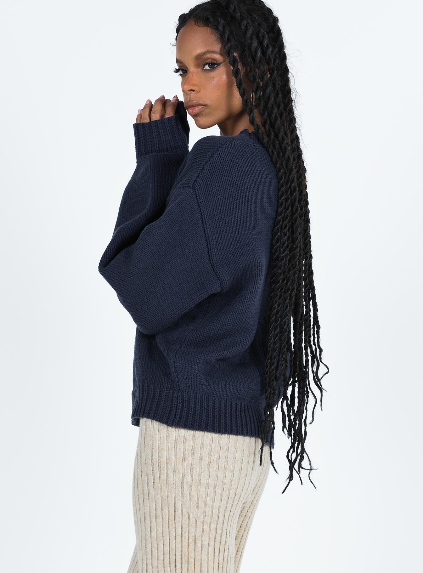 Harmony Balloon Sleeve Knit Sweater Navy - Image 5