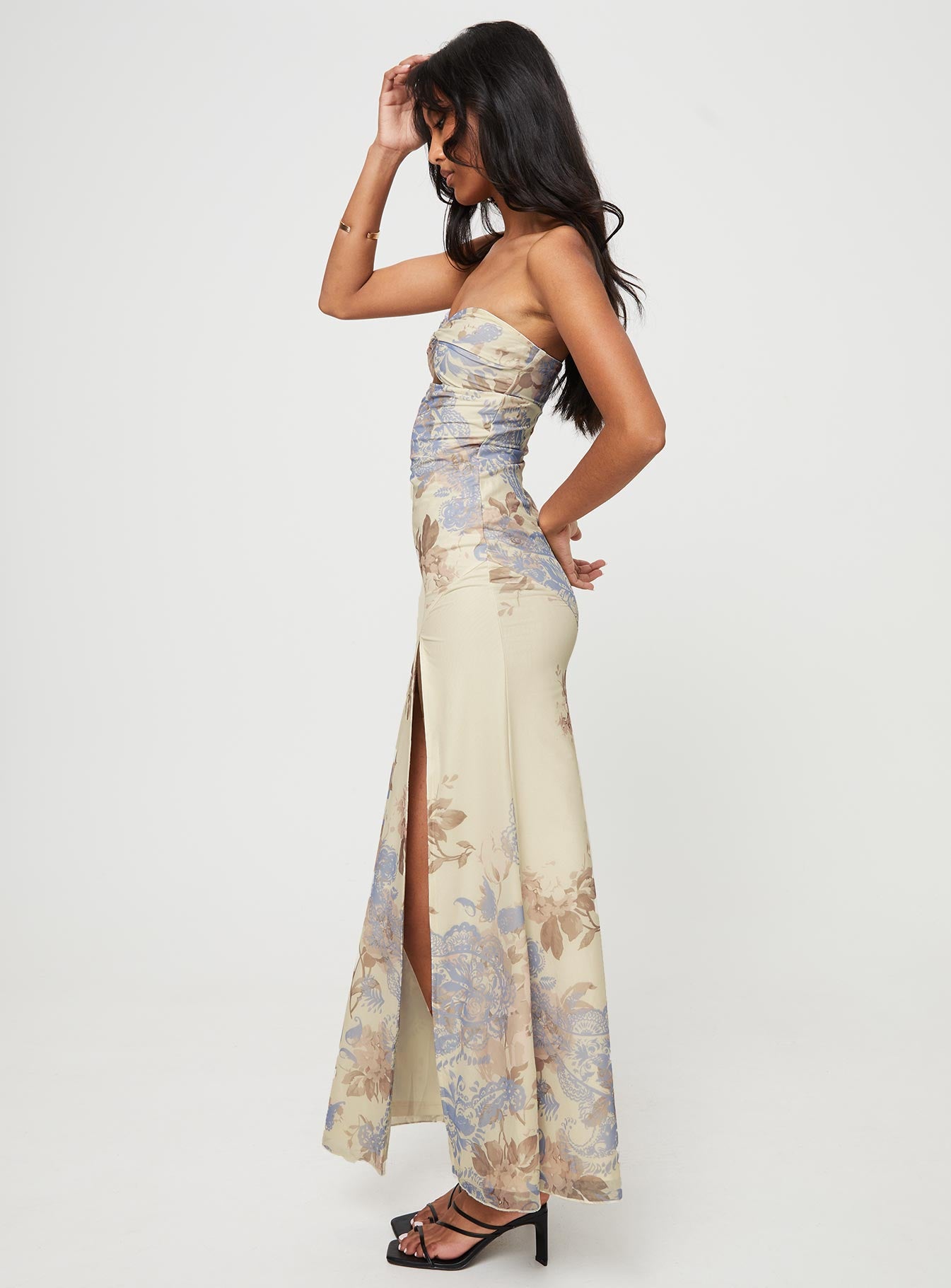 Kyanne High Split Maxi Dress Cream Multi - Image 4