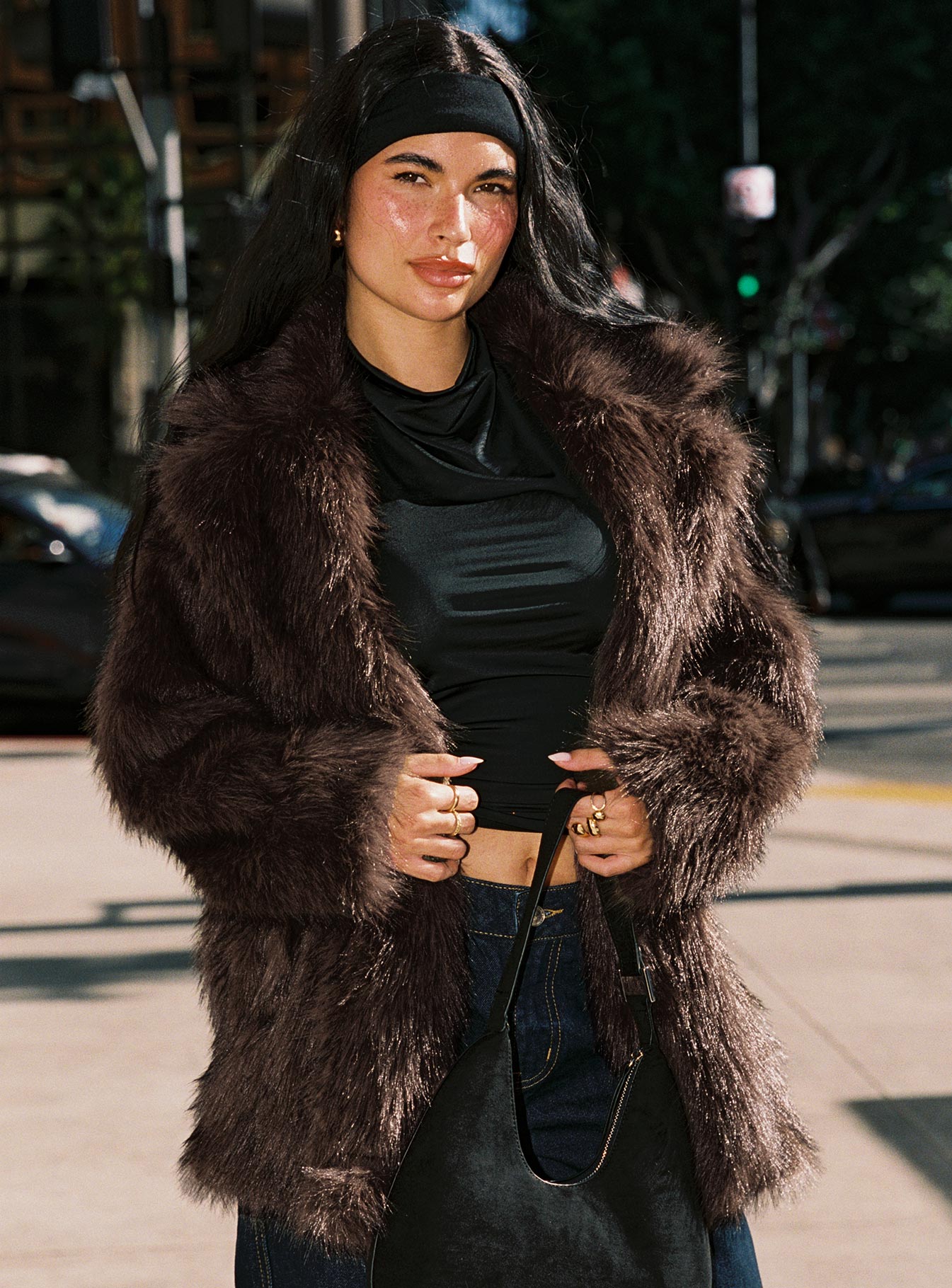 Super Trouper Faux Fur Jacket Brown - Image 3