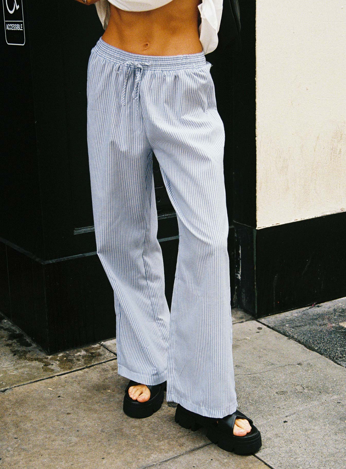 Holiday Tie Front Pant Blue White Stripe - Image 8