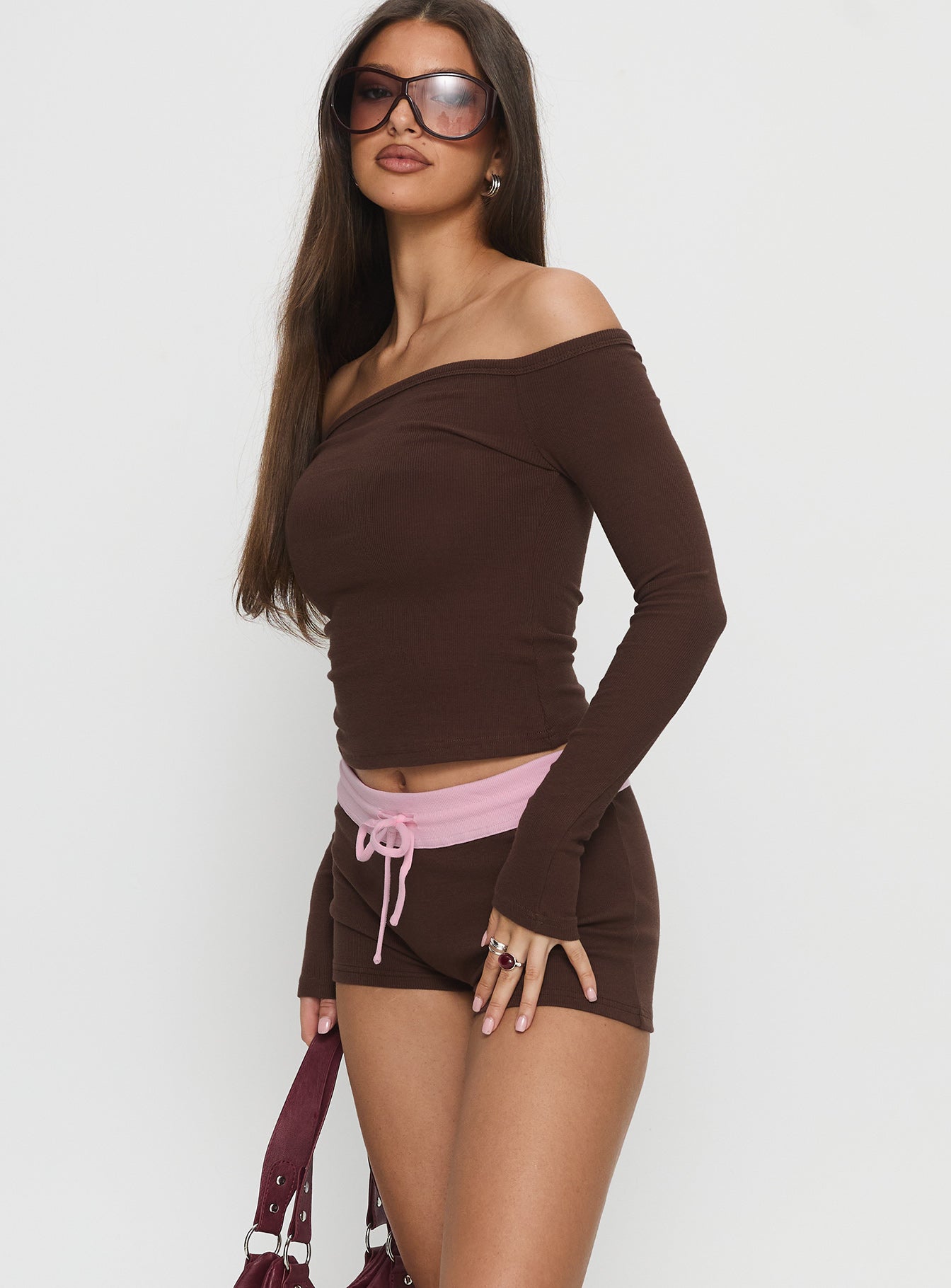 Baseline Rib Micro Shorts Brown Pink - Image 4