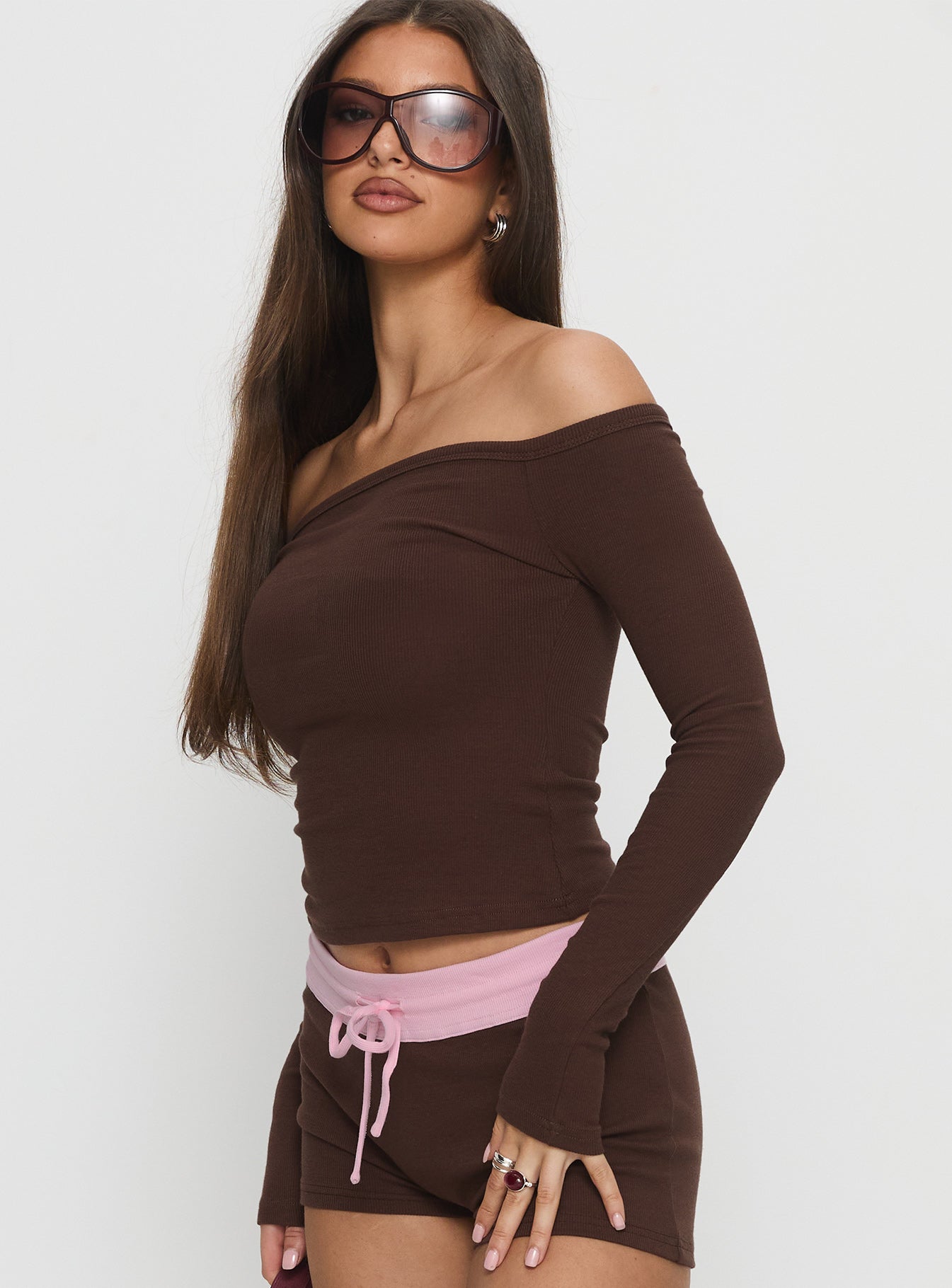 Baseline Off Shoulder Top Brown - Image 4
