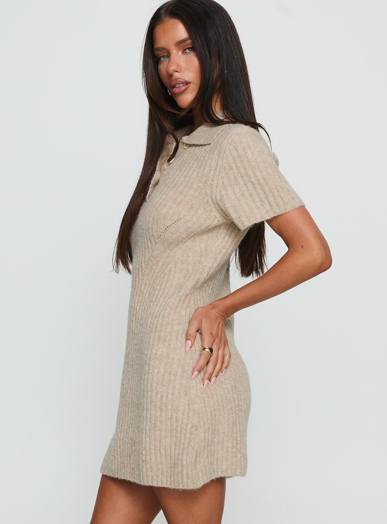 Brynie Knit Mini Dress Oat - Image 4
