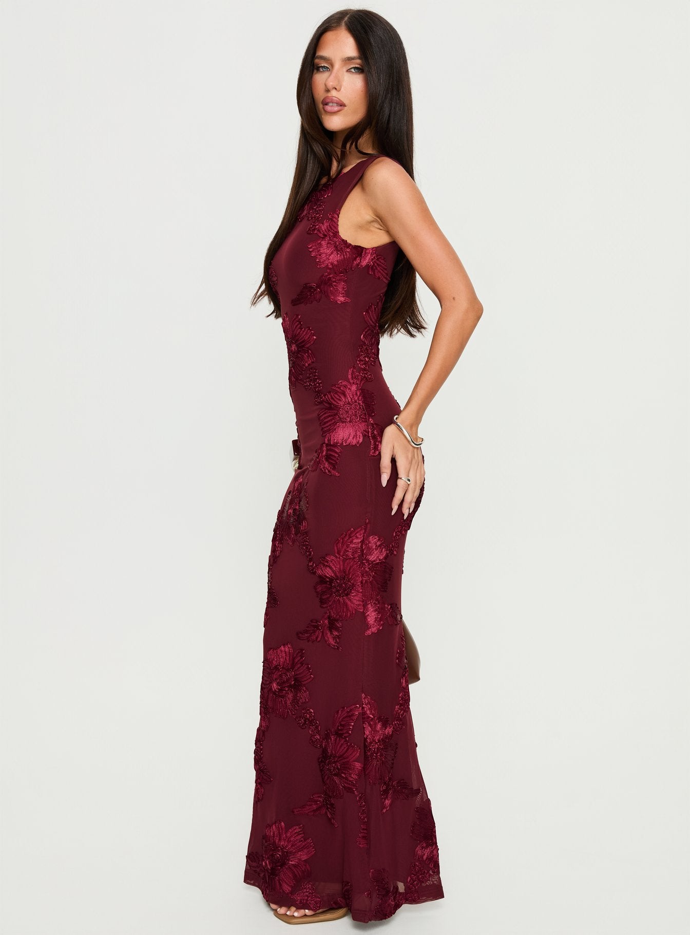 Fionna Floral Maxi Dress Burgundy - Image 4