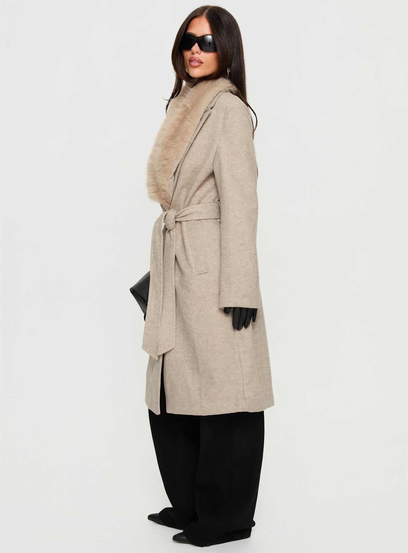 Hallyn Faux Fur Collar Coat Beige - Image 4