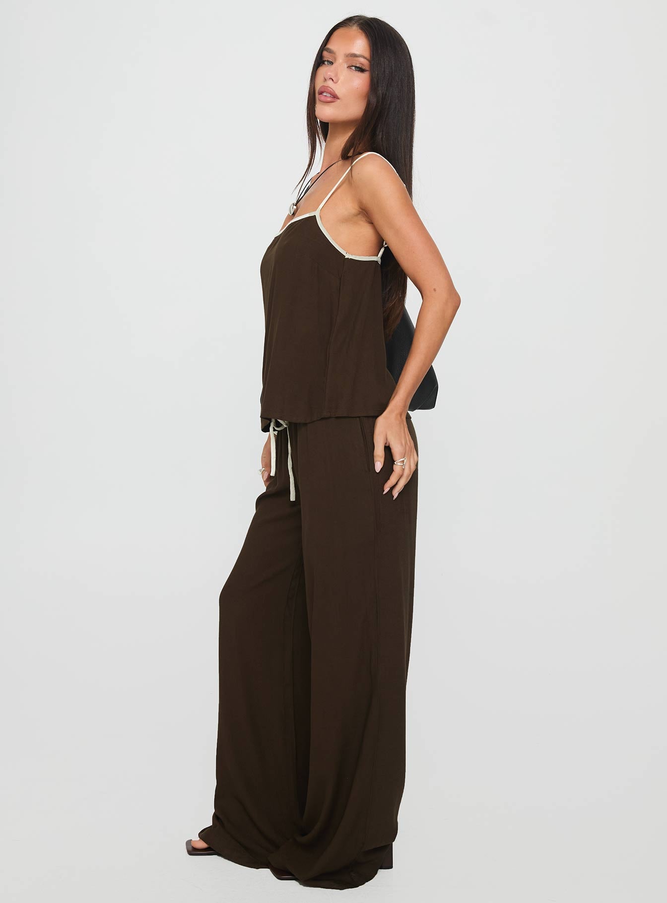 Nolei Contrast Pant Set Chocolate White - Image 3