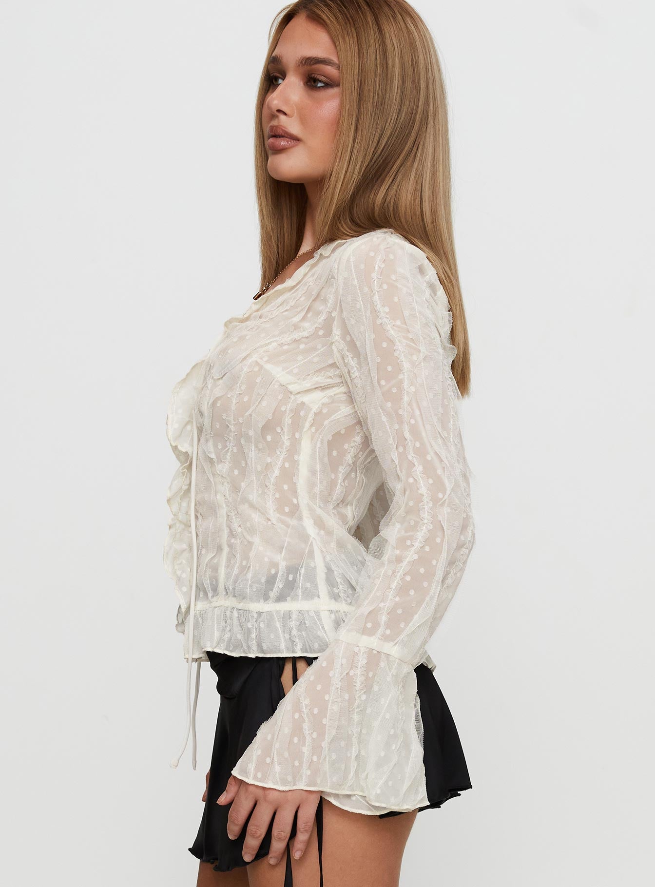 Sainz Frill Long Sleeve Top Cream - Image 4